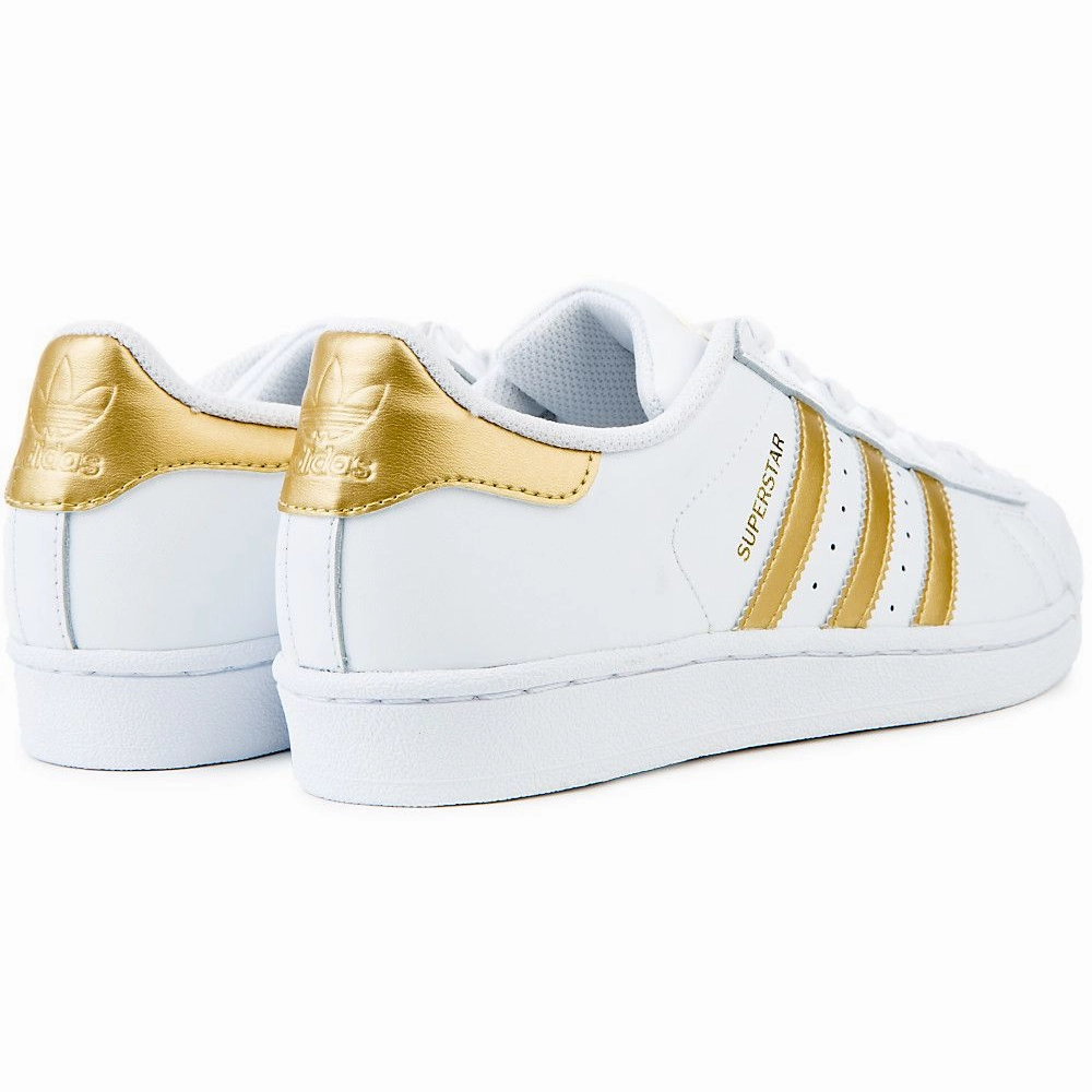 Adidas Kid's Superstar J Shoes - White / Gold Metallic Human Races Adidas Shoes
