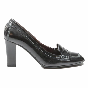 High Pumps TOMMY HILFIGER Womens Black Leather Court Heels UK 7 Elegant Loafer Style