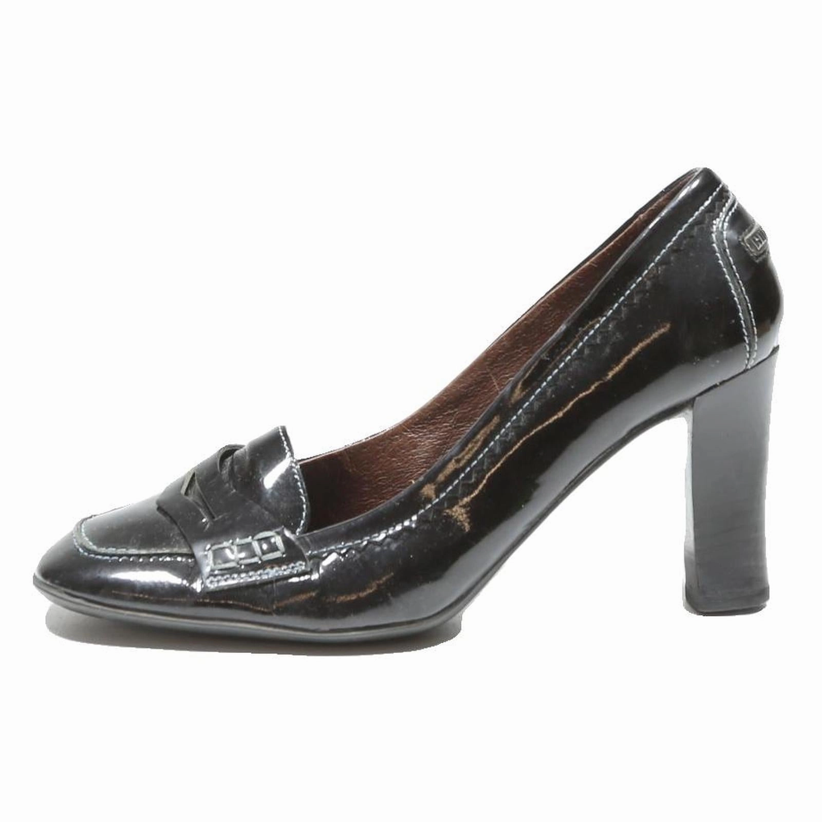 Pointe High Heels TOMMY HILFIGER Womens Black Leather Court Heels UK 7 Elegant Loafer Style