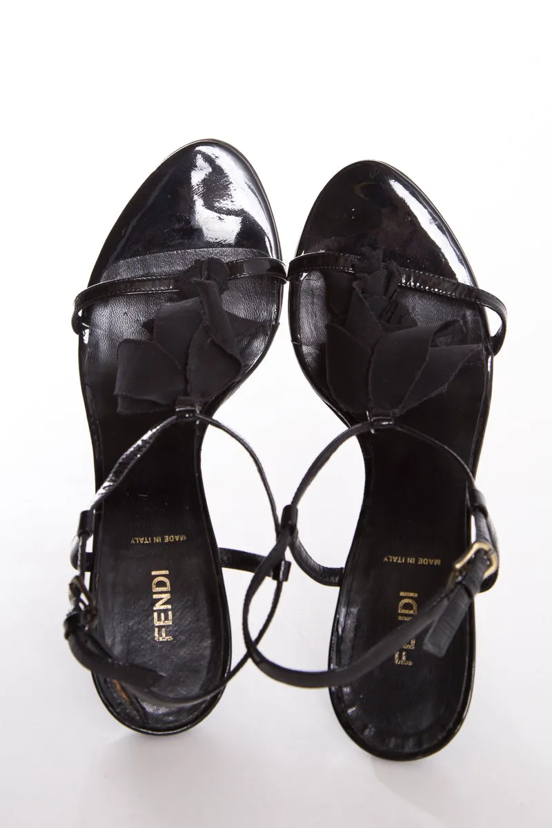 White High Heel Shoes Fendi Black Patent Leather Heels SZ 40