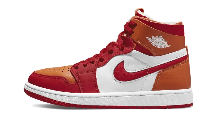 Air Jordan 1 High Zoom Air CMFT Fire Red Hot Curry Wearing Sneakers Without Socks