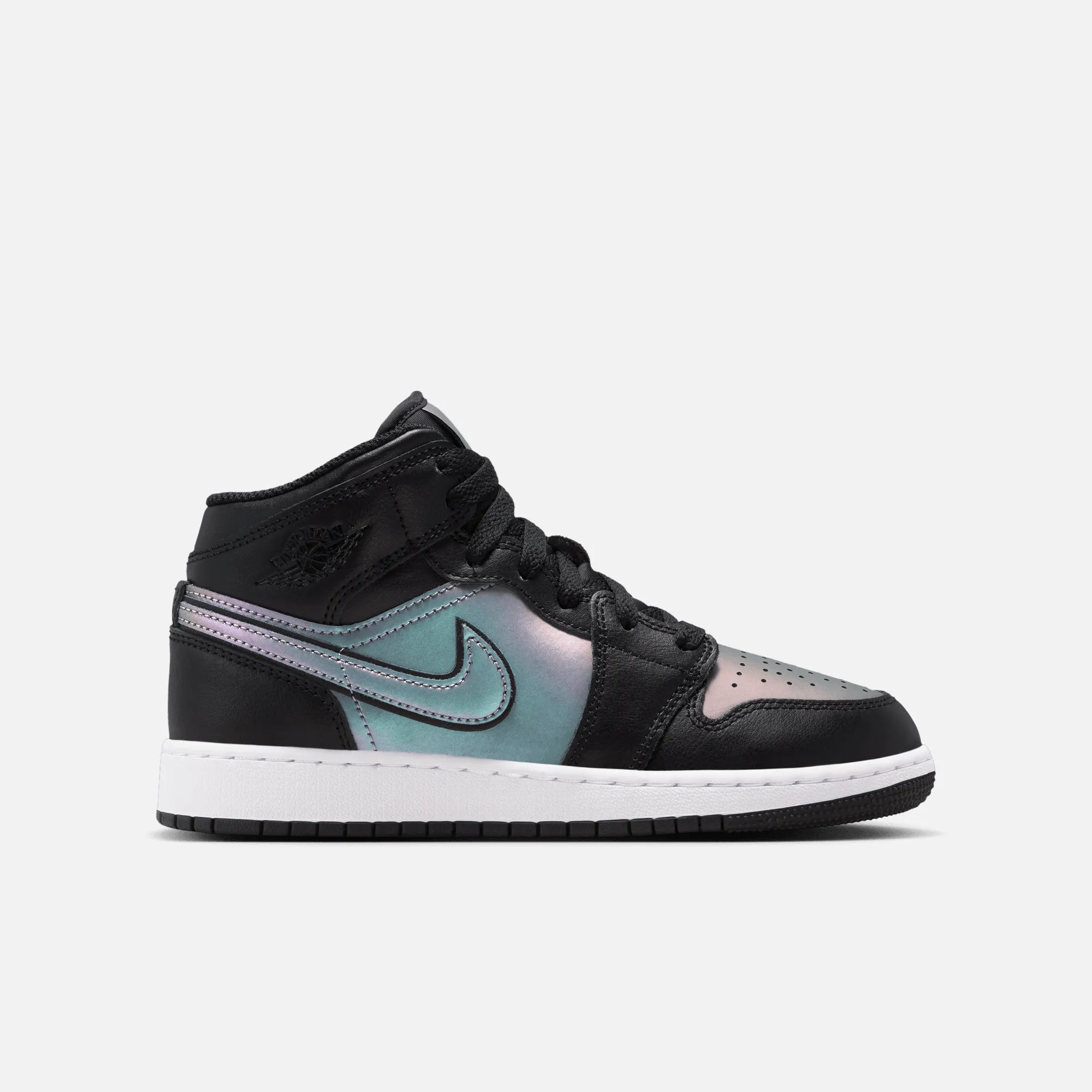 Air Jordan Big Kids' 1 Mid Black Iridescent (GS) Runner Sneakers