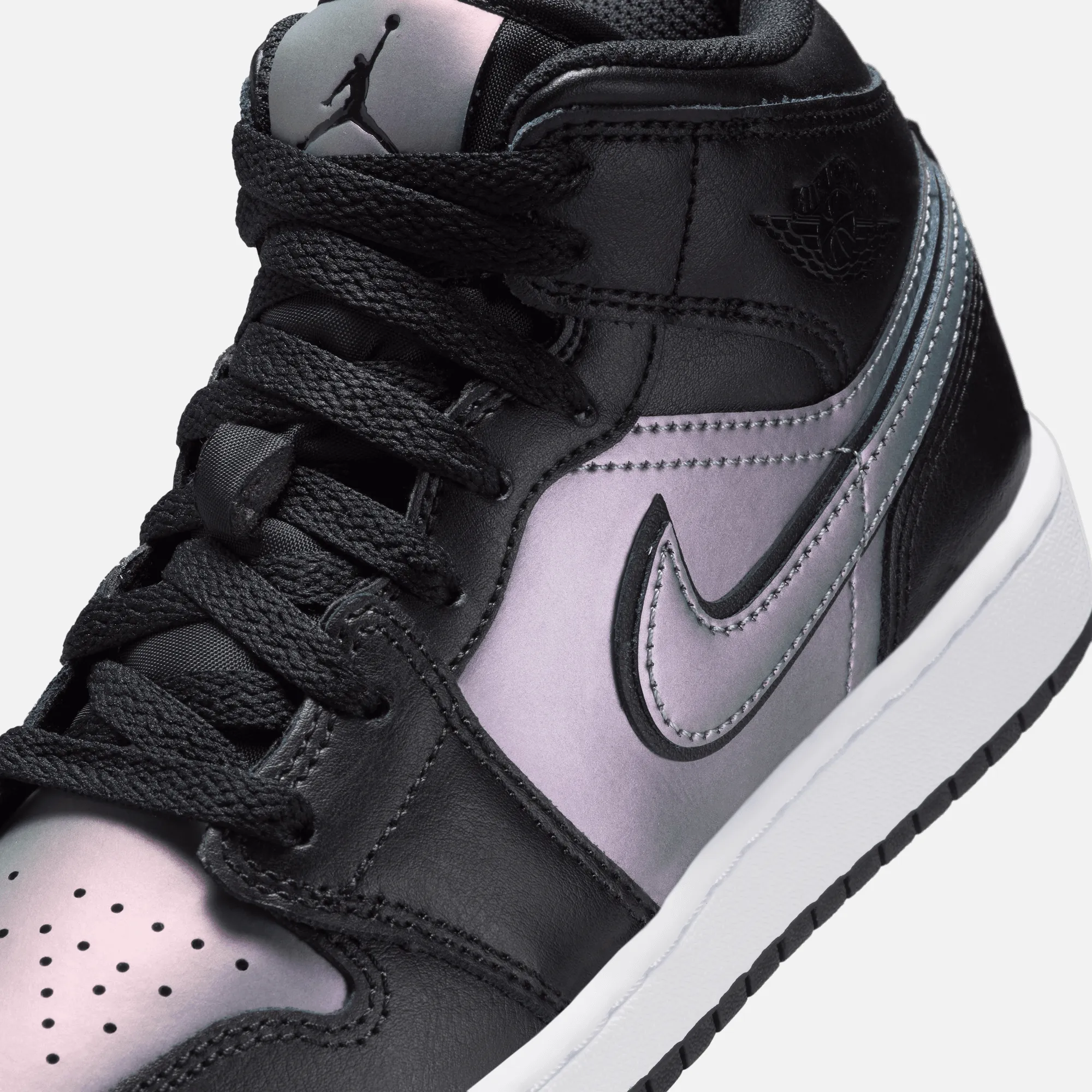 Air Jordan Big Kids' 1 Mid Black Iridescent (GS) 420 Sneakers