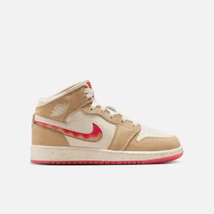 Air Jordan Big Kids' 1 Mid SE Peanut Butter & Jelly (GS) Thin Sole Casual Shoes