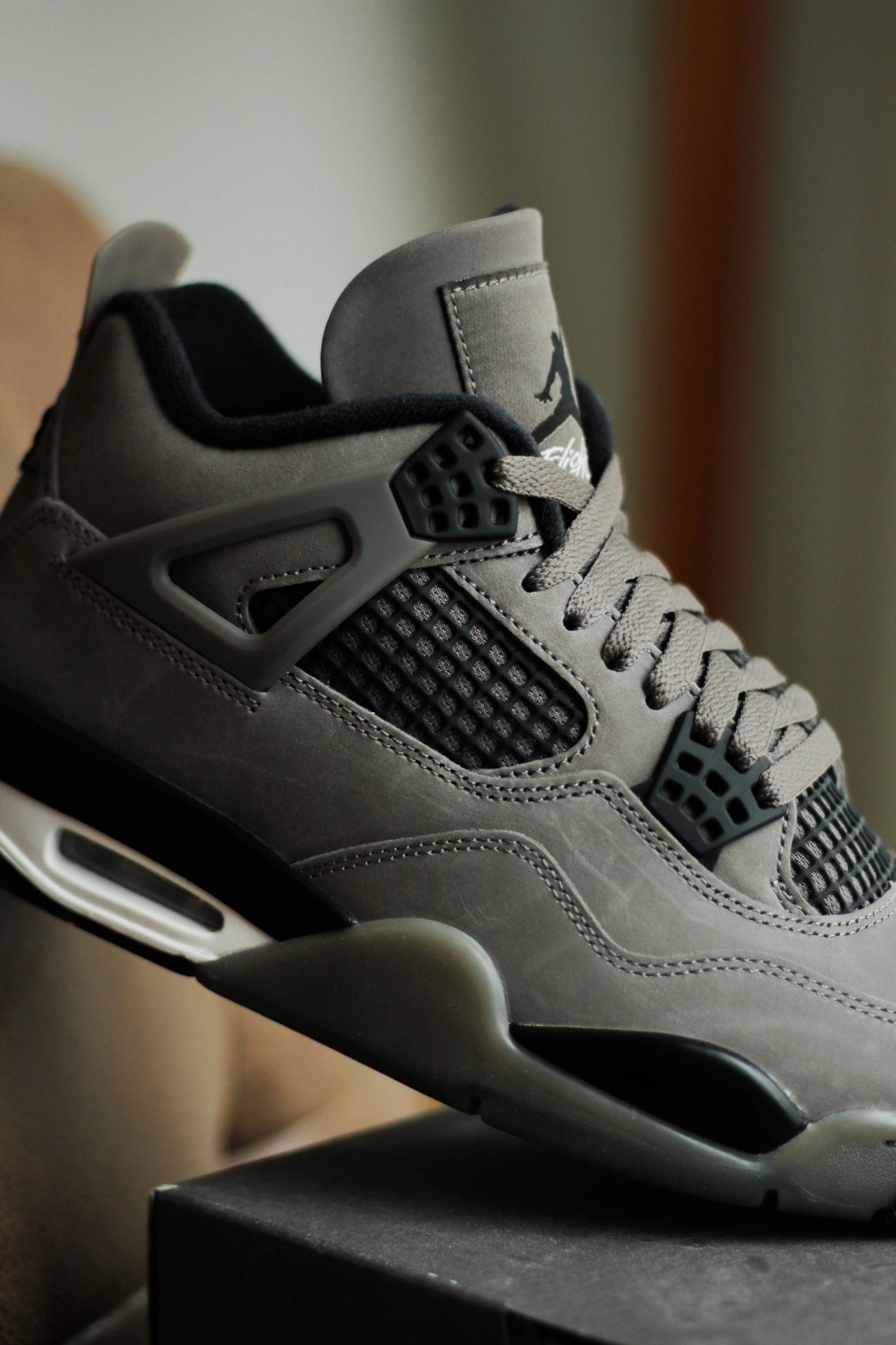 AIR JORDAN 4 RETRO "CAVE STONE/BLACK-PHANTOM" Suede Platform Sneakers