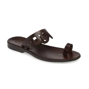 Aja - Leather Flat Sandal | Brown Sandals For Europe
