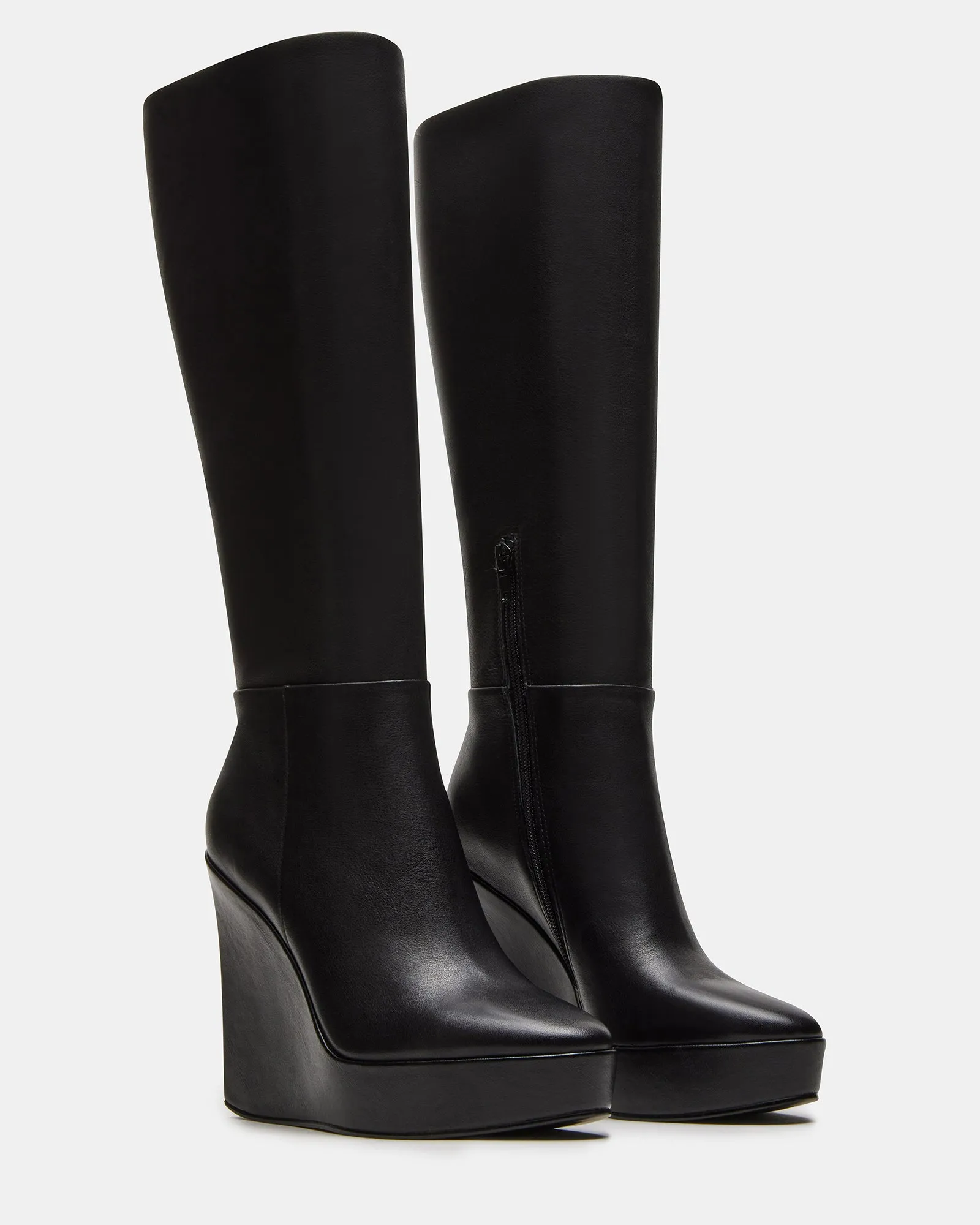 AKIRA BLACK LEATHER Slim Calf Knee High Boots