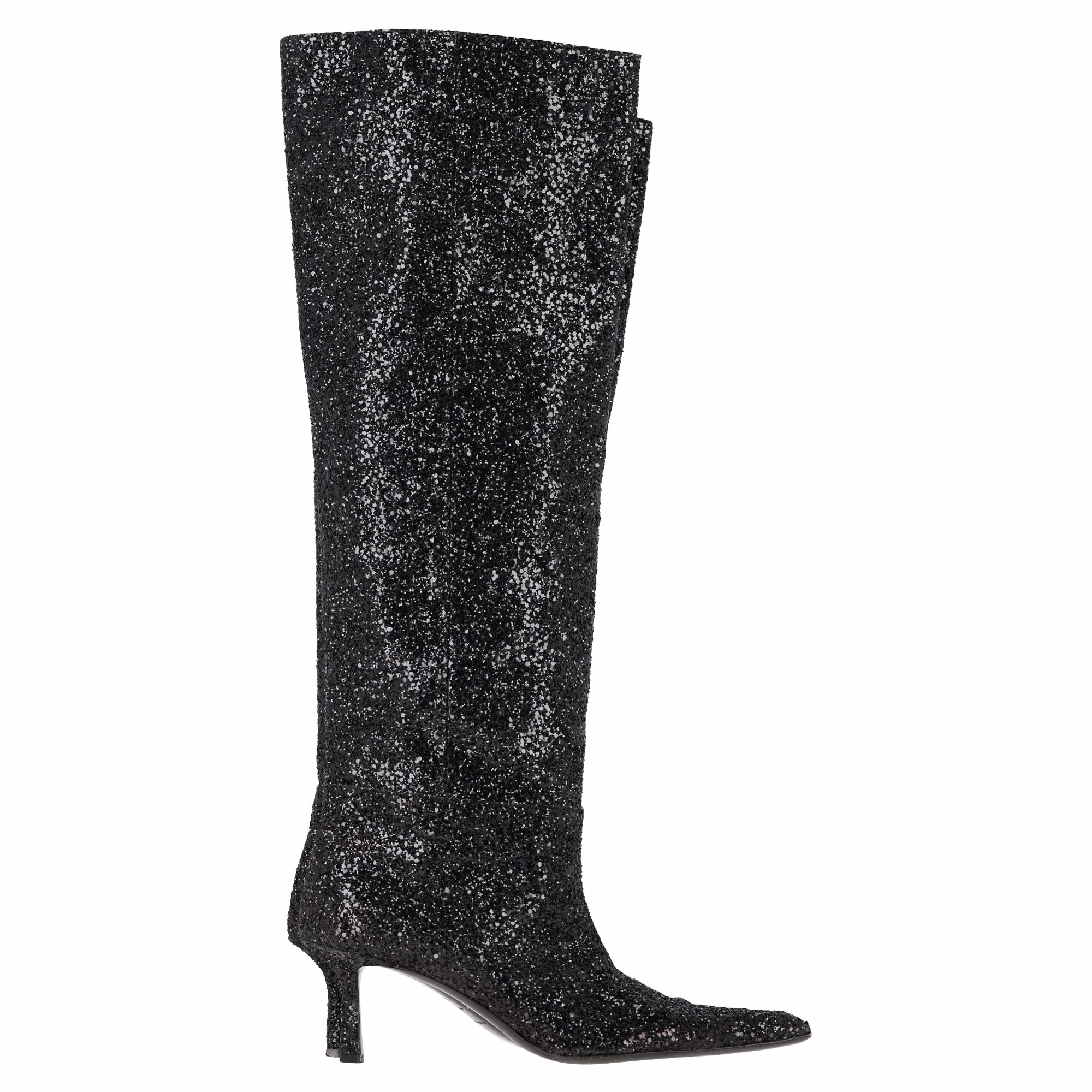 Alexander Wang Viola Slouch Knee-High Boots in Black Glitter Jeans With Chelsea Boots