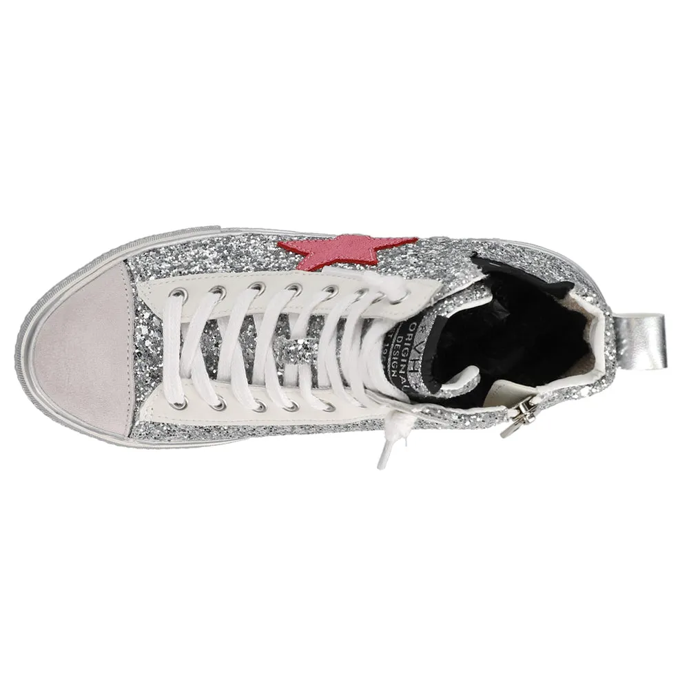 Alive Metallic Glitter High Top Sneakers Rhinestone Casual Shoes