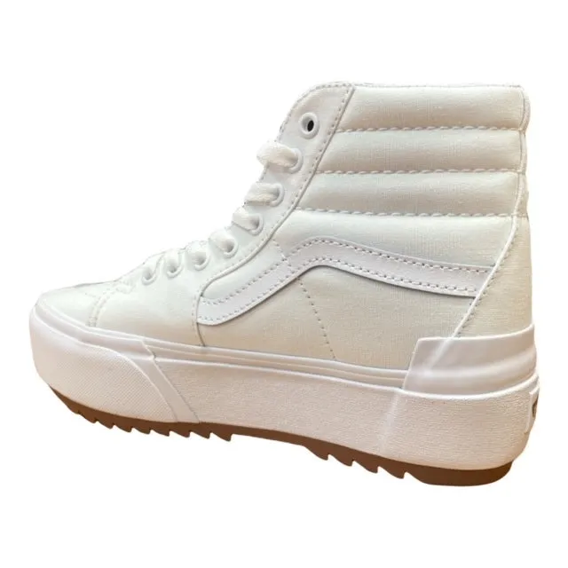 Vans scarpa sneakers da donna con zeppa in tela Sk8-Hi Stacked canvas VN0A4BTWL5R1 bianco Sneakers With Black Soles