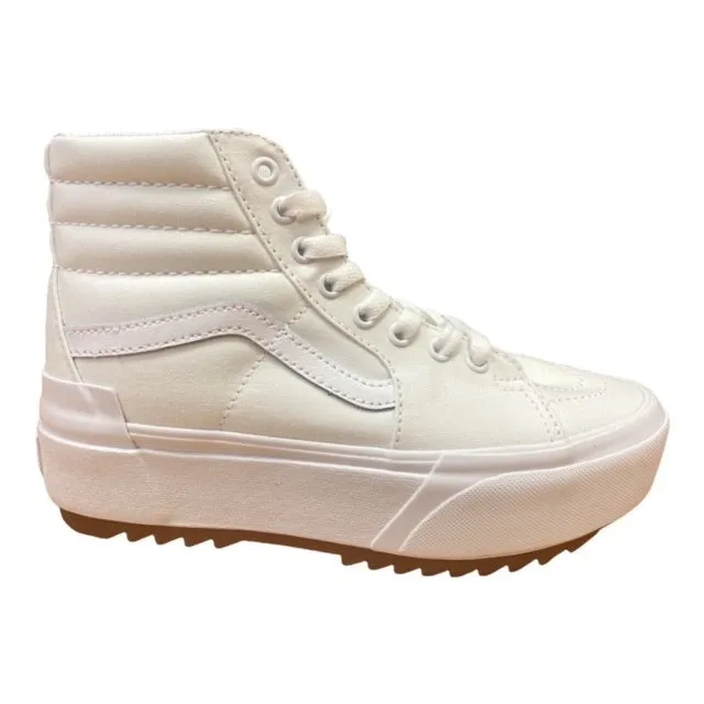 Vans scarpa sneakers da donna con zeppa in tela Sk8-Hi Stacked canvas VN0A4BTWL5R1 bianco Costly Sneakers