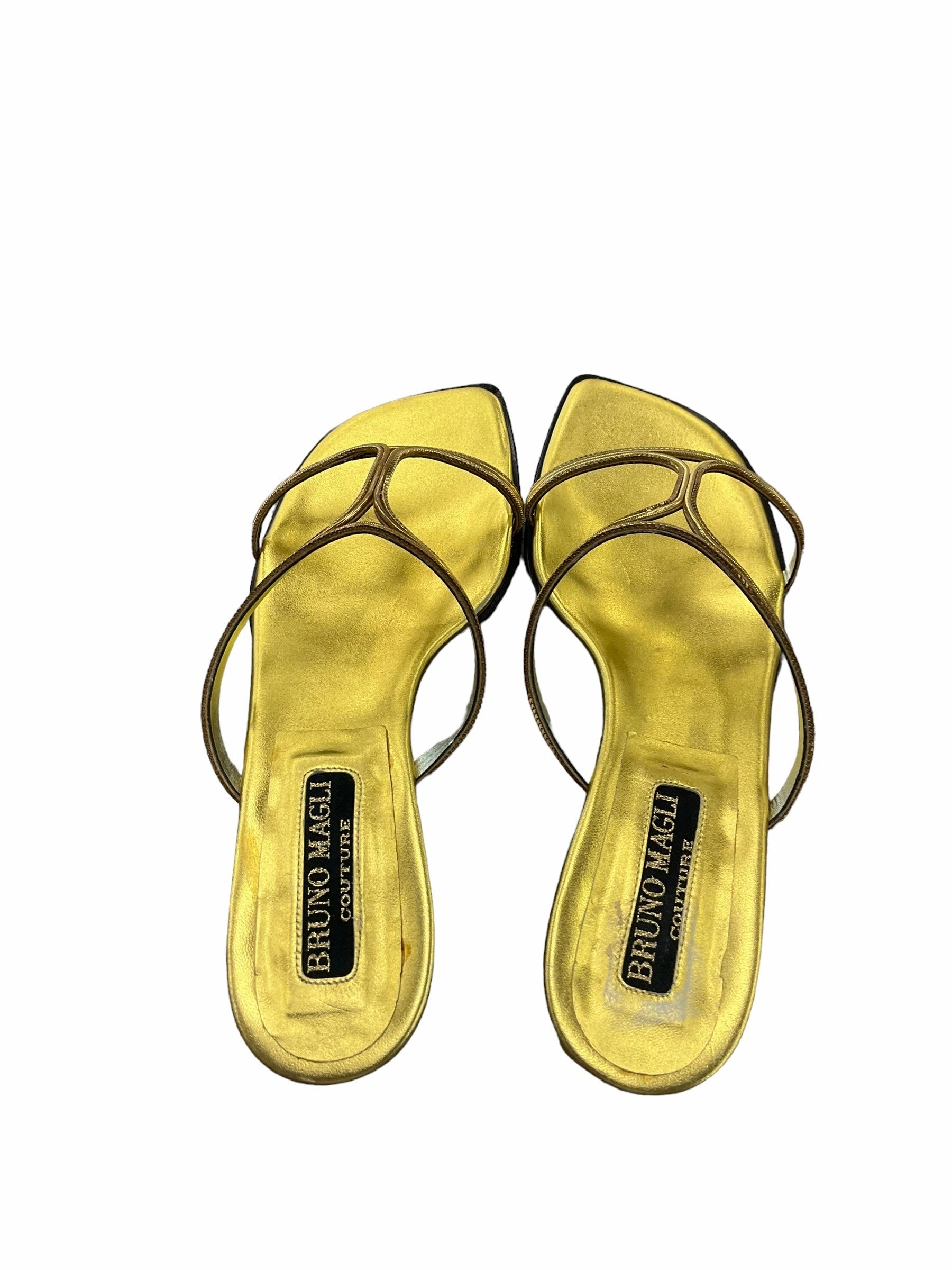 Stylish Shoes Casual Sandals Designer By Bruno Magli Shoes In Gold, Size: 6.5