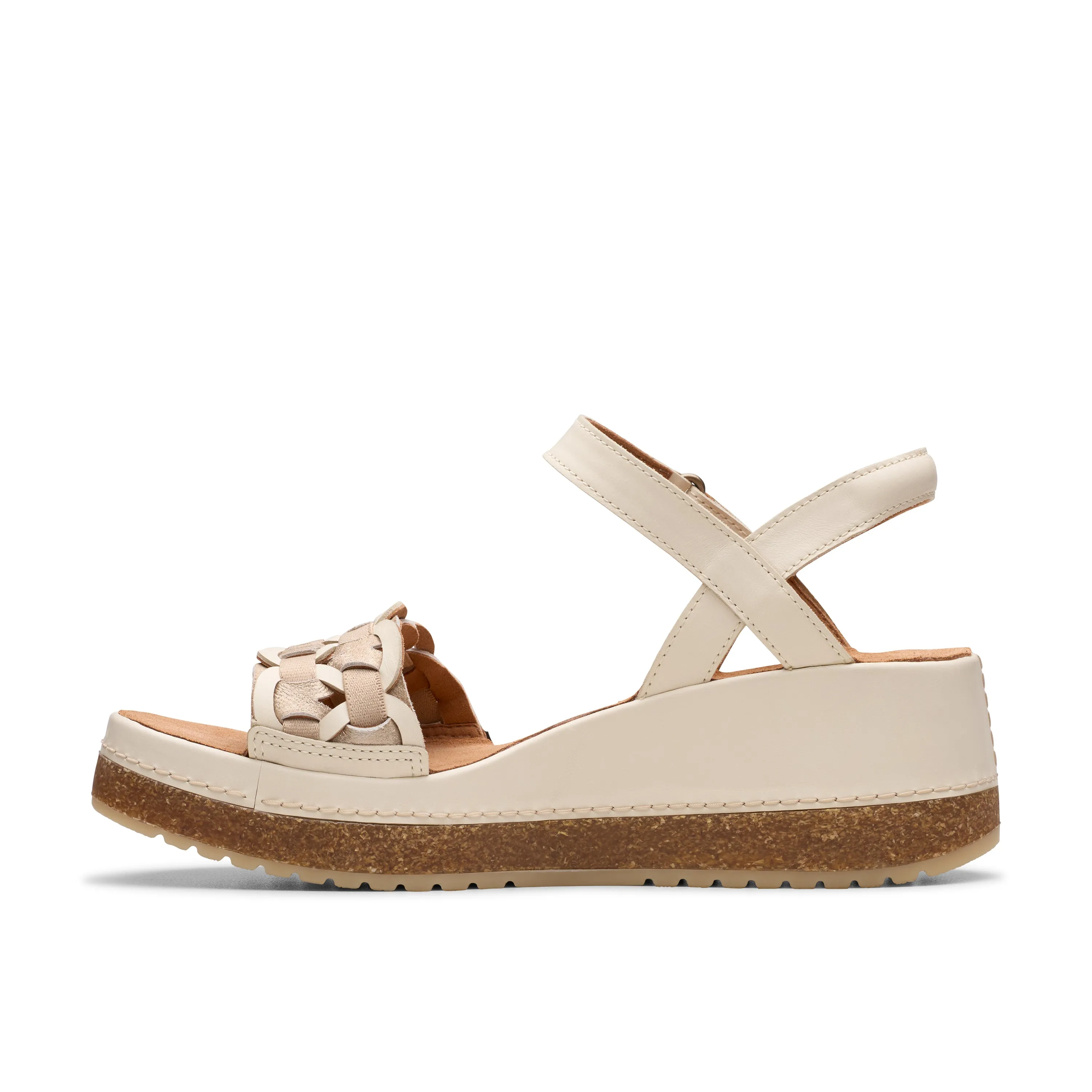 Clarks Women's Kassanda Bar Wedge Sandal - Creme Multi Patent Leather Sandals