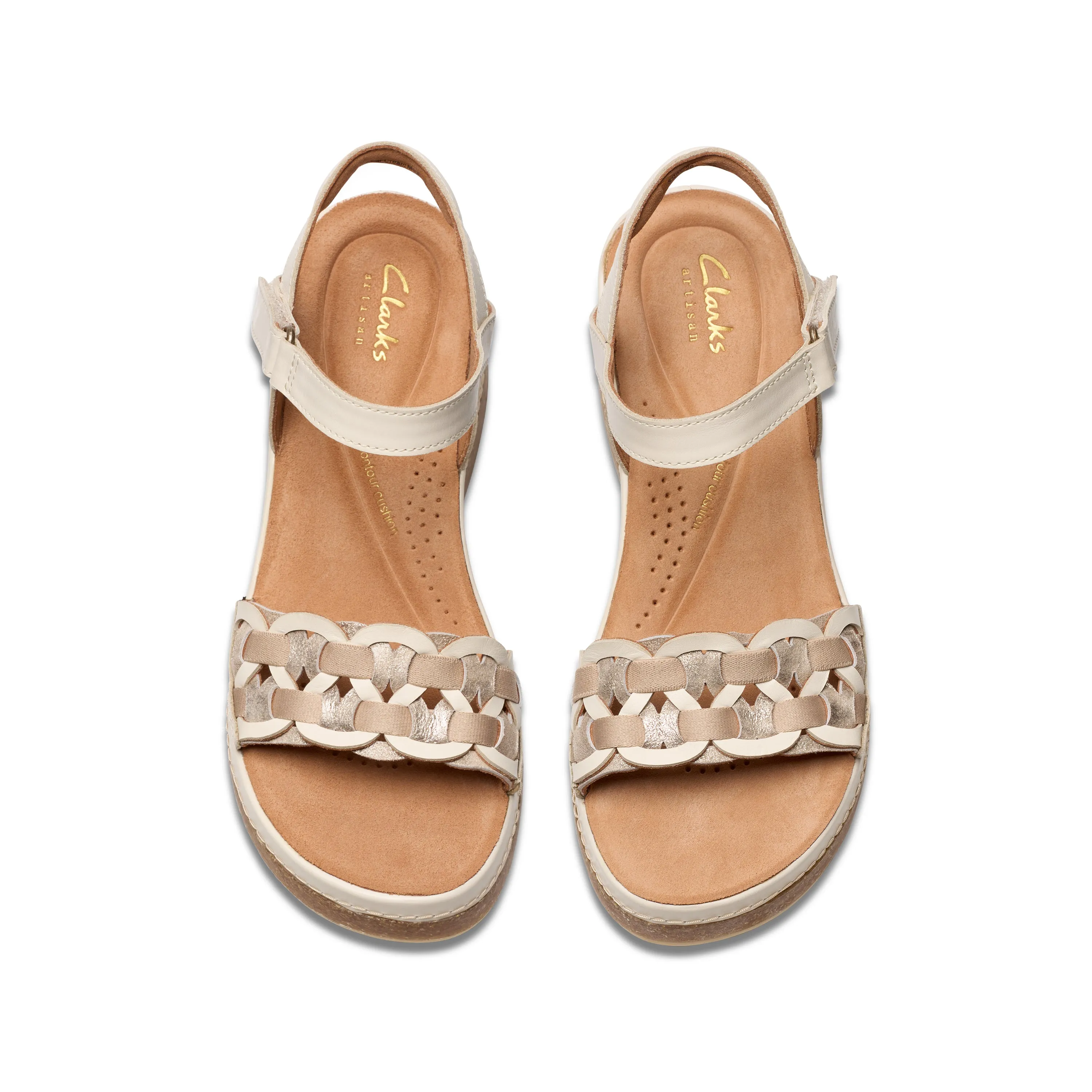 Clarks Women's Kassanda Bar Wedge Sandal - Creme Multi Sandals With Support