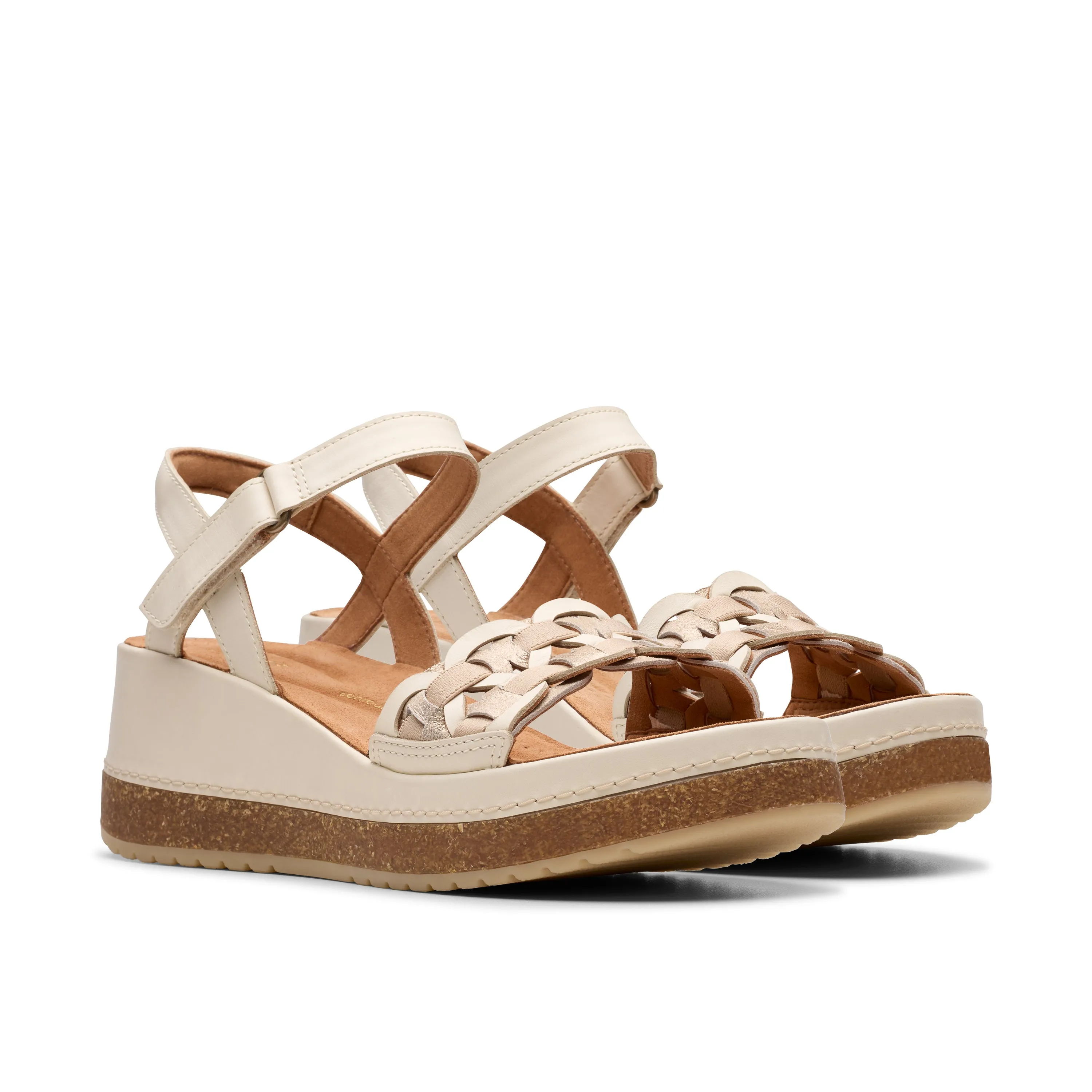 Sandals Best Arch Support Clarks Women's Kassanda Bar Wedge Sandal - Creme Multi