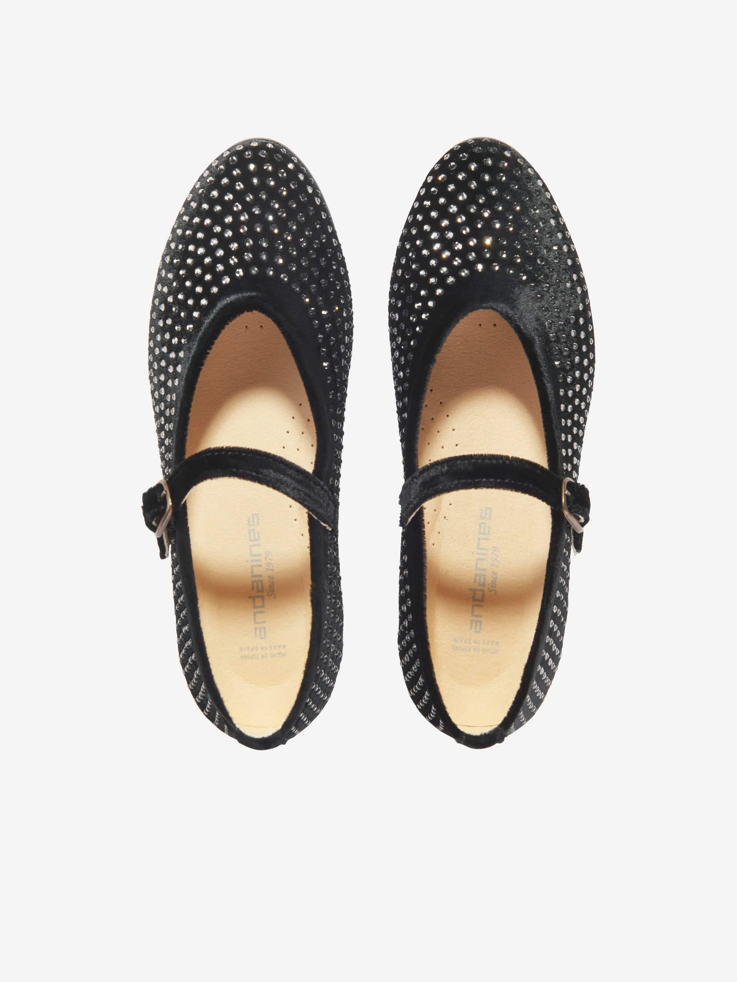 Andanines Girls Diamante Shoes in Black Casual Ballerina Shoes
