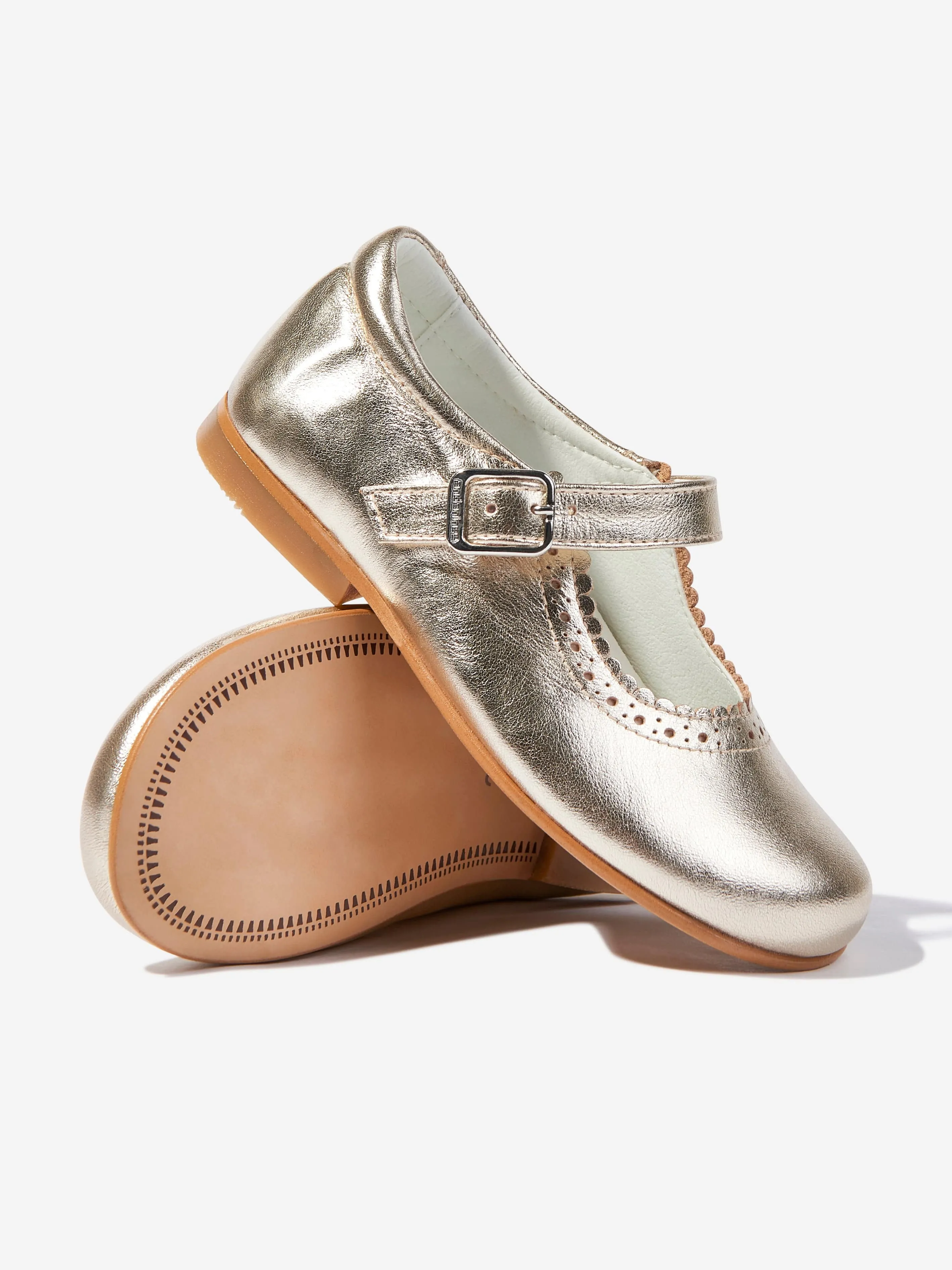 Casual Shoes Flat Andanines Girls Scalloped Edge Mary Jane Shoes in Gold