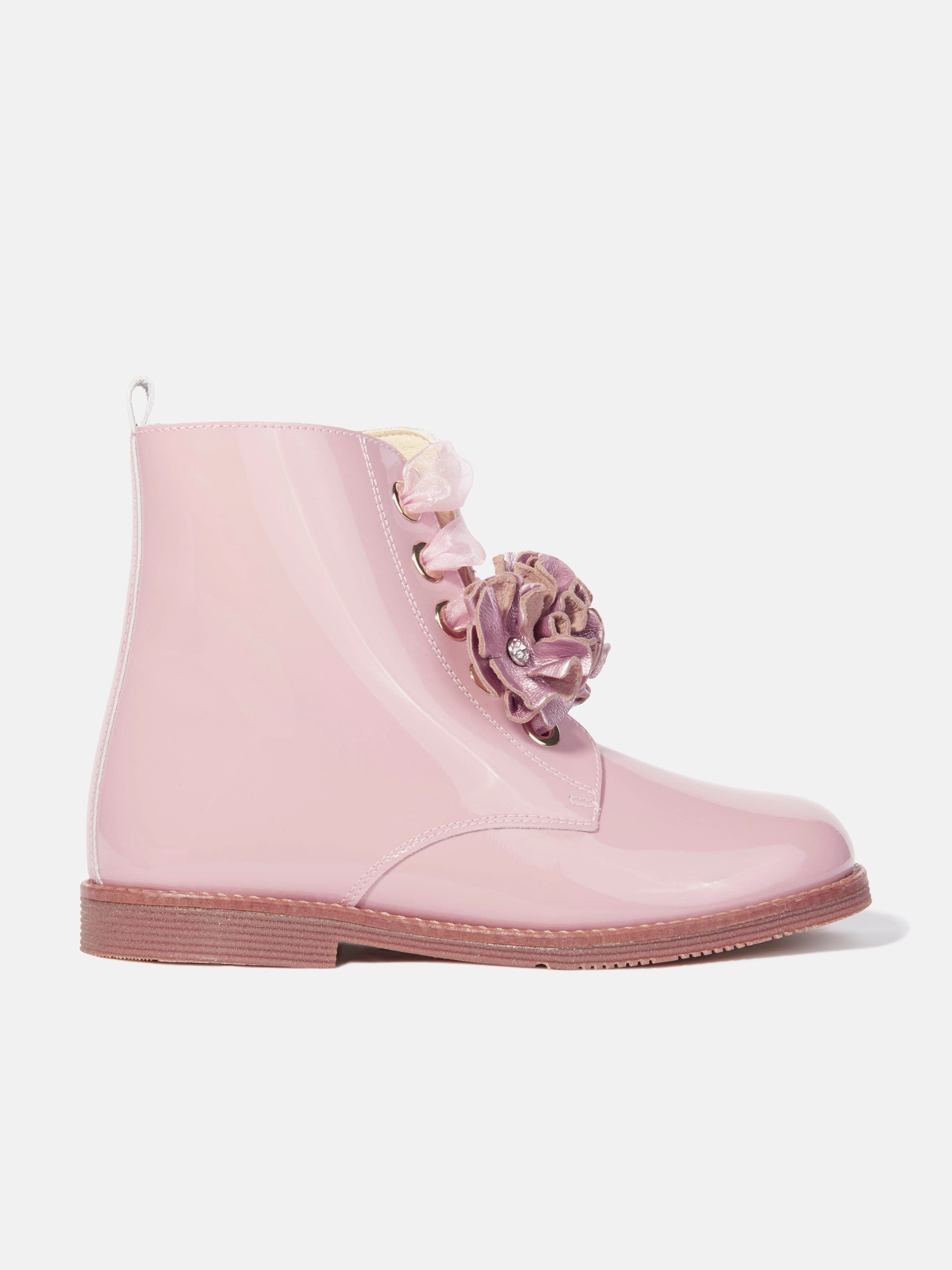 Boots Infant Andanines Girls Patent Leather Flower Boots in Pink