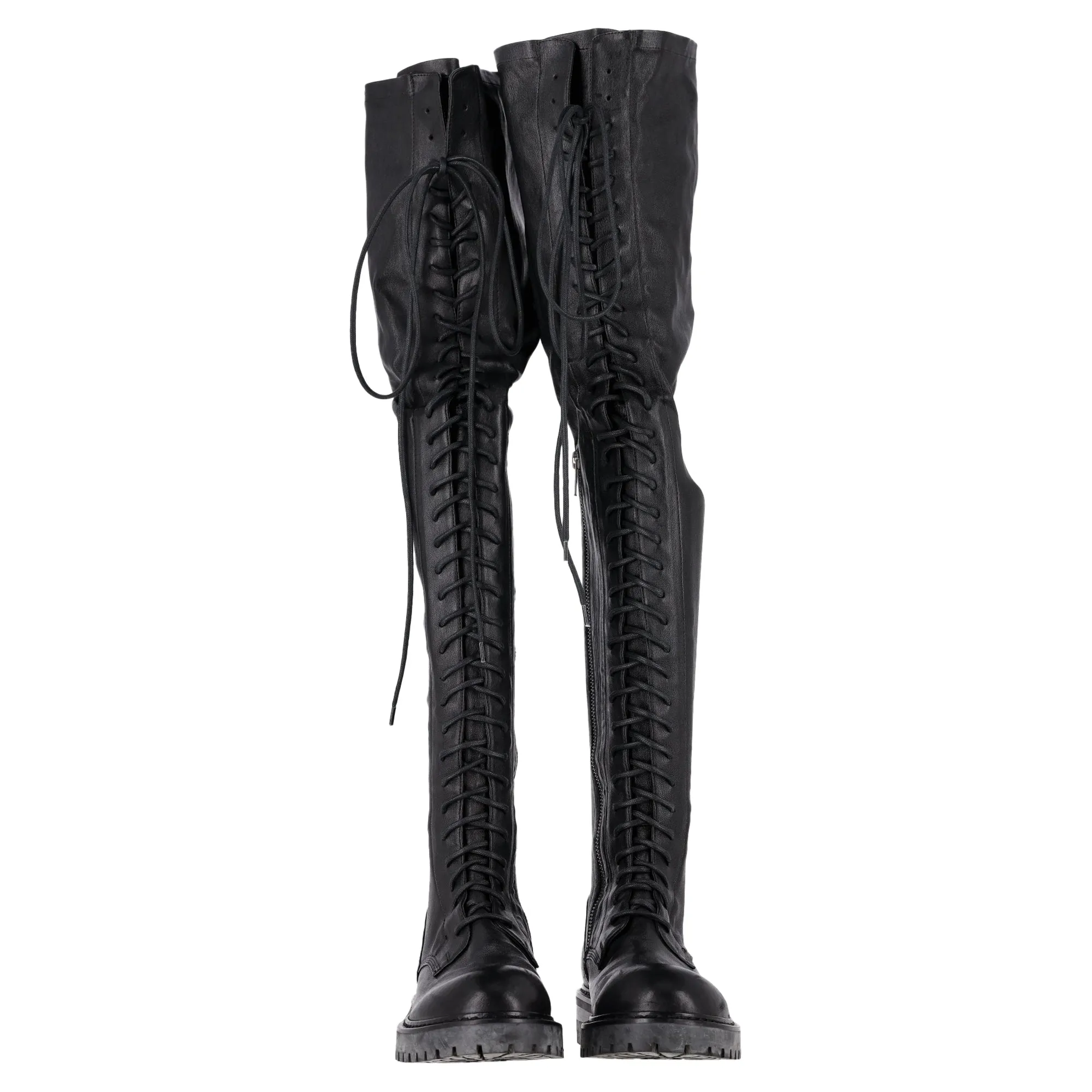 Ugg Boots Return Policy Ann Demeulemeester Stretch Knee High Lace-Up Boots in Black Leather