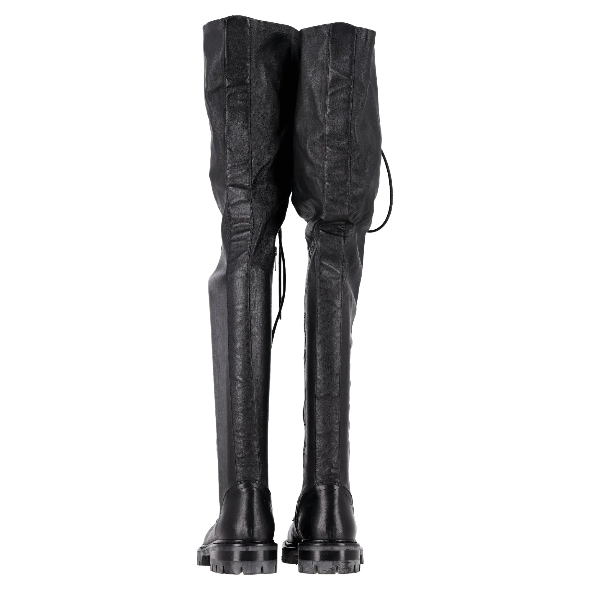 Steel Toe Slip Resistant Boots Ann Demeulemeester Stretch Knee High Lace-Up Boots in Black Leather