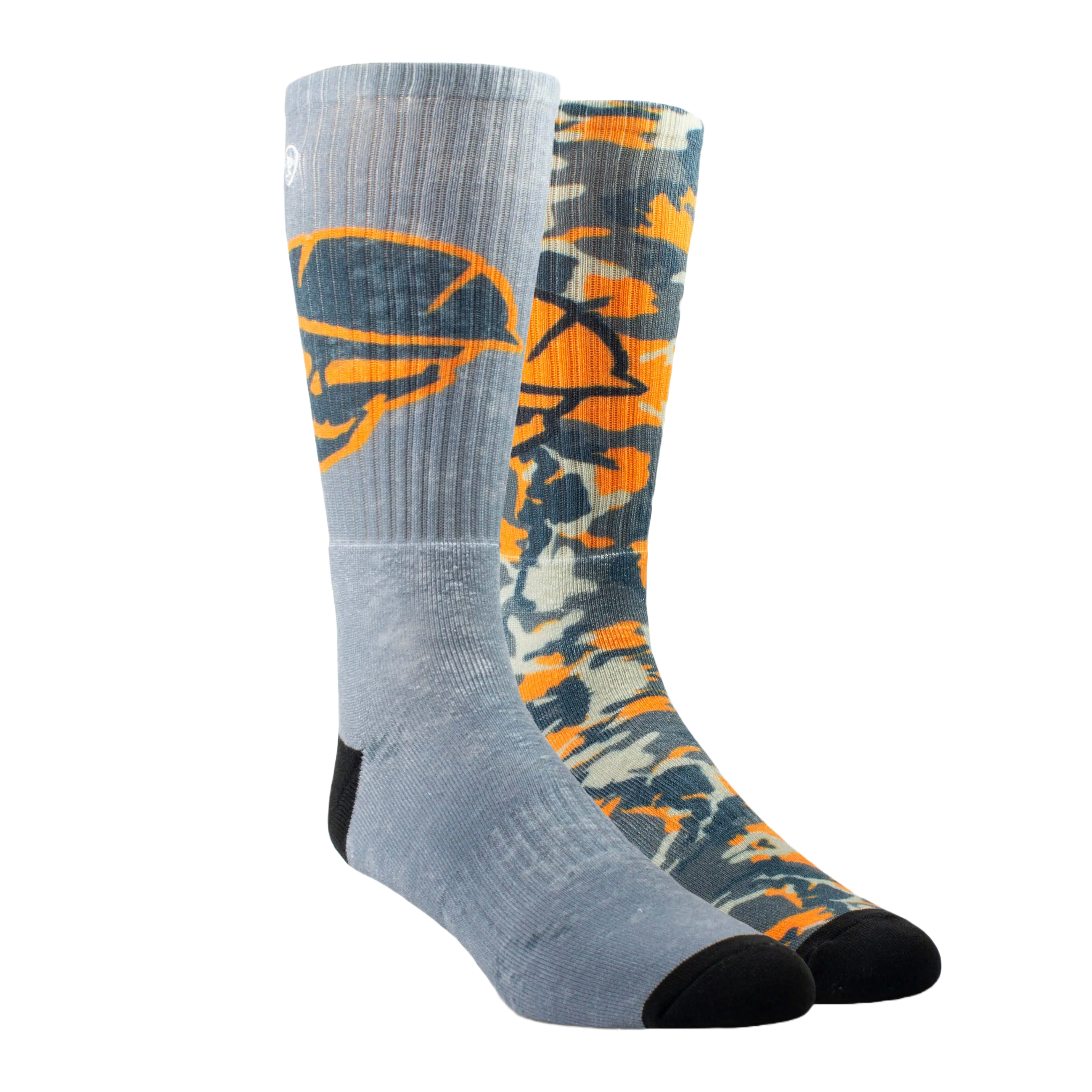 Ariat Men's 2-PK Roughneck Graphic Crew Grey & Orange Socks AR2534-090 Wallabee Boots