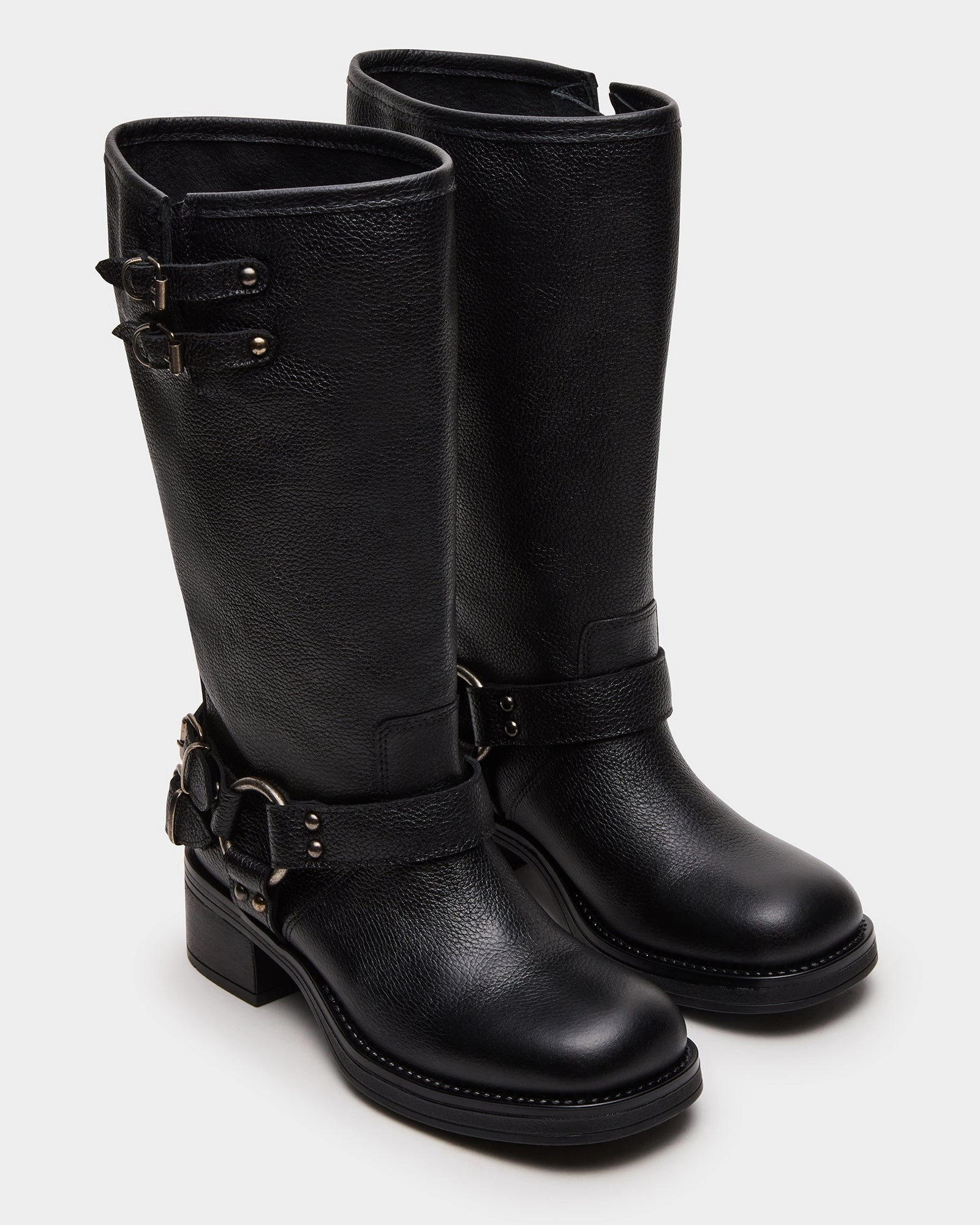 ASTOR BLACK LEATHER WIDE CALF Cutter Toe Boots