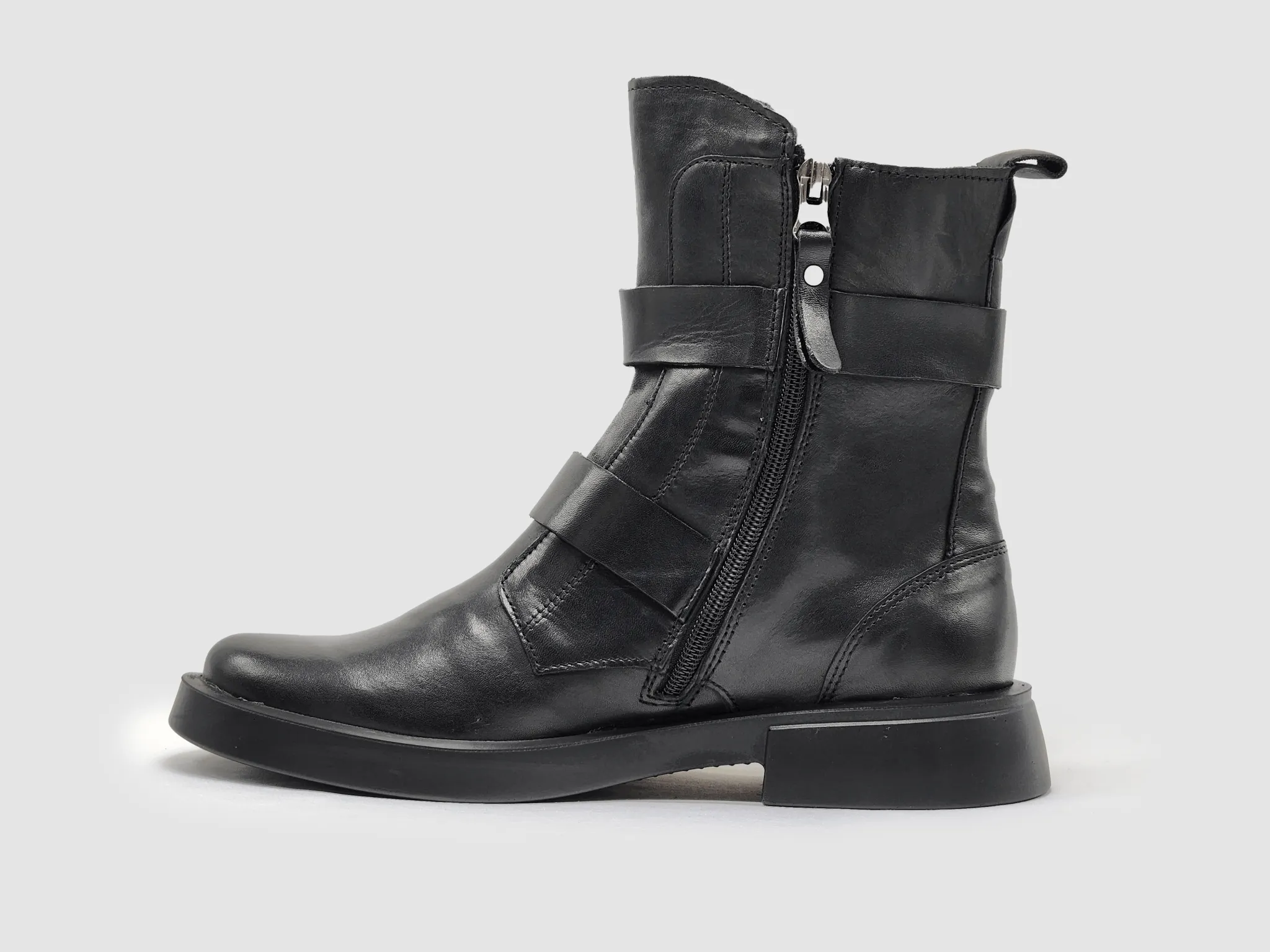 Work Boots Sale Women's Mid Buckle Leather Boots - Black