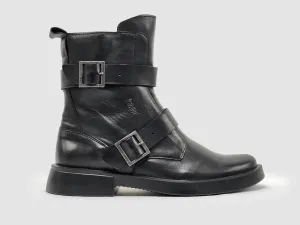 Women's Mid Buckle Leather Boots - Black Wyatt Boots