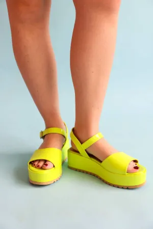 Jean And Sandals Women Neon Moon Platform Sandals In Lime Green
