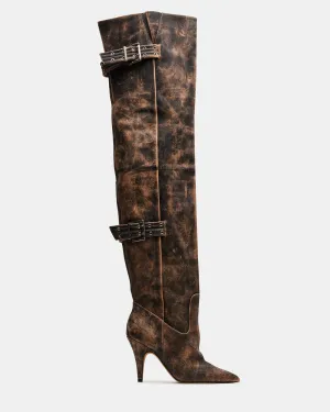 BADDIE BROWN DISTRESSED Tight High Boots