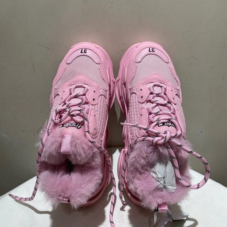 Balanciaga Pink Fur-Lined Sneaker Shoes Zero Heel Drop Casual Shoes