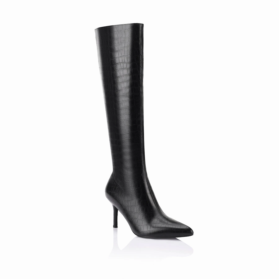 Combat Boots With Heel Bessie Tall Boots - Black Croc