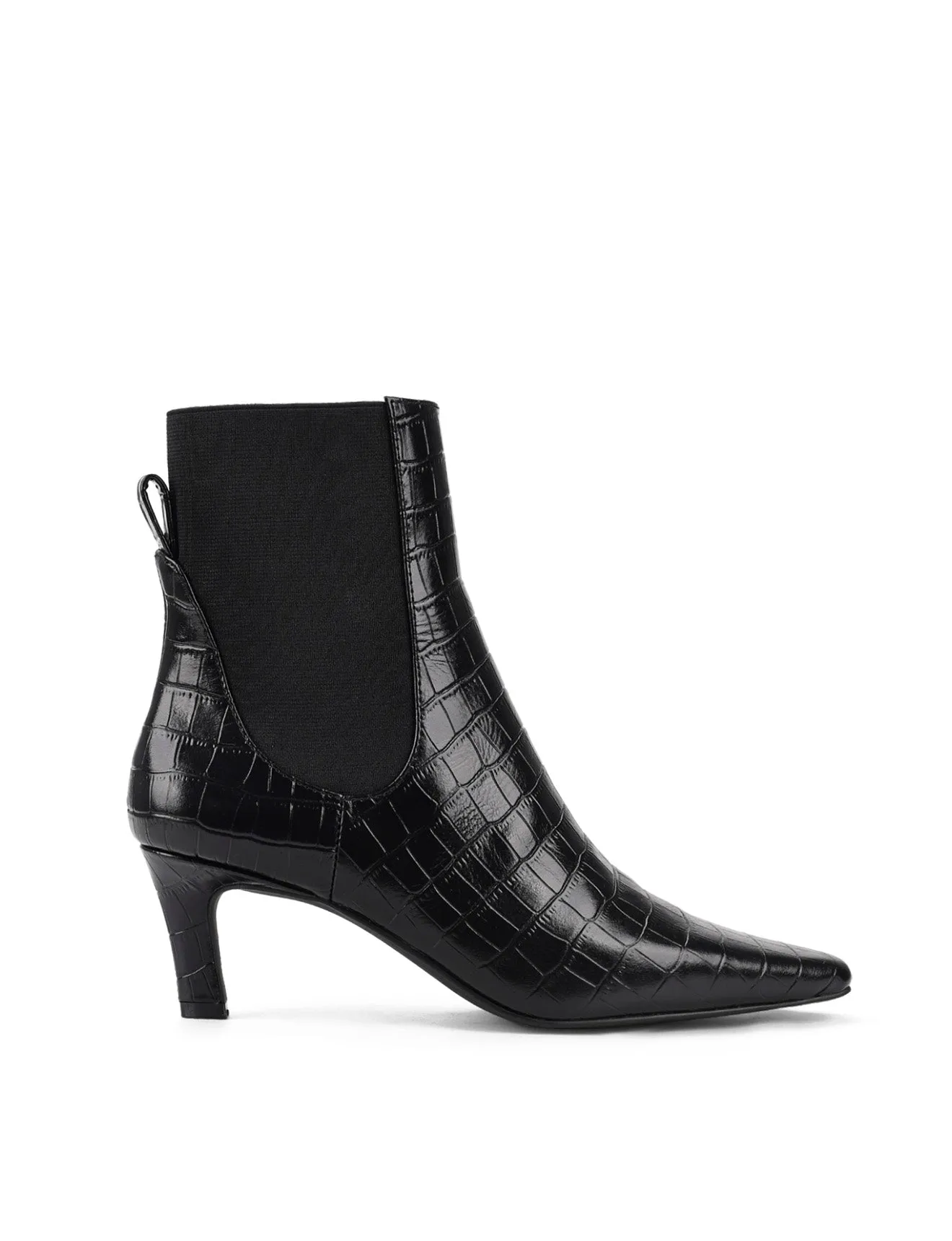 Flat And Boots Blair Gusset Ankle Boots - Black Croc Leather