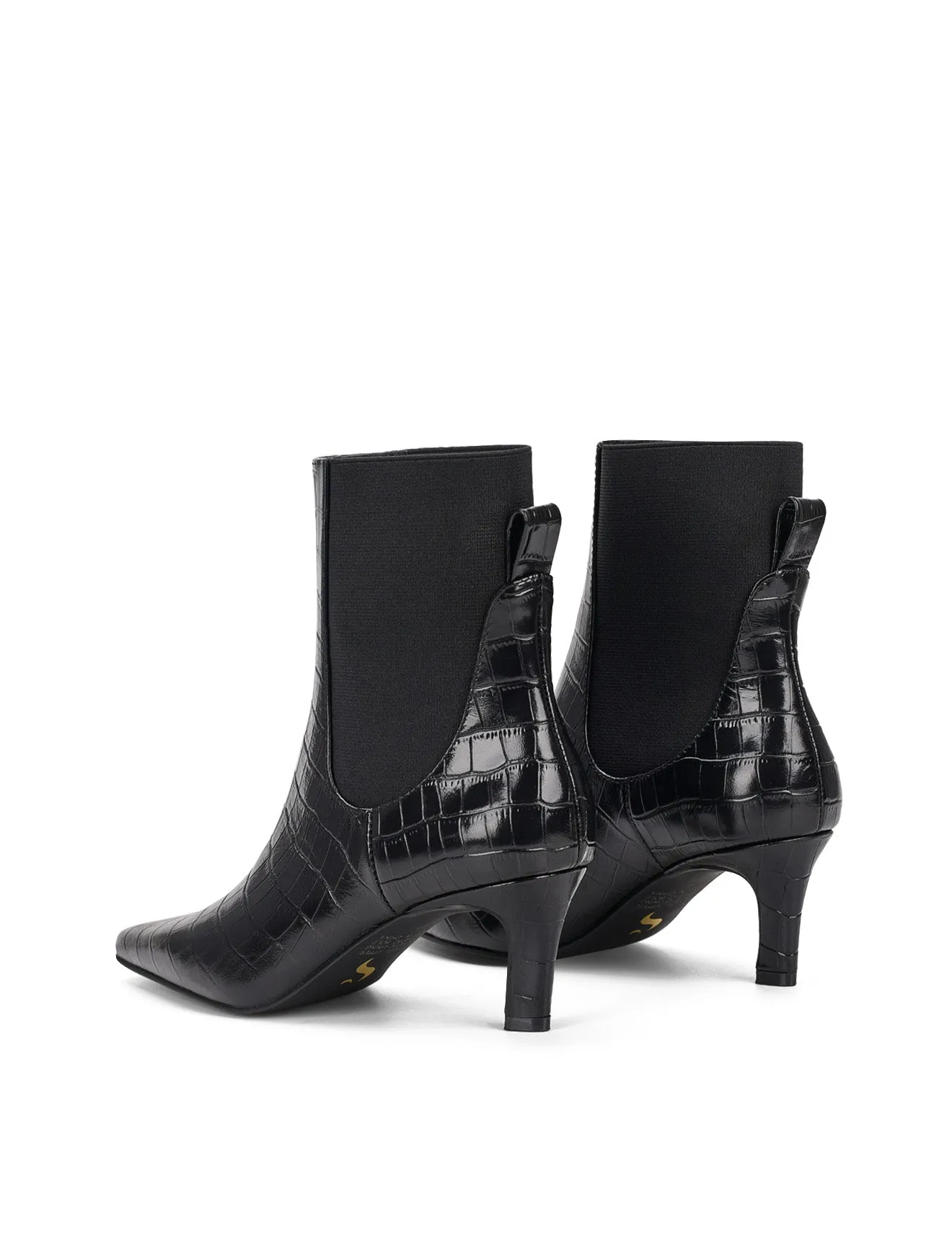 Blair Gusset Ankle Boots - Black Croc Leather Dress Outfit With Cowboy Boots