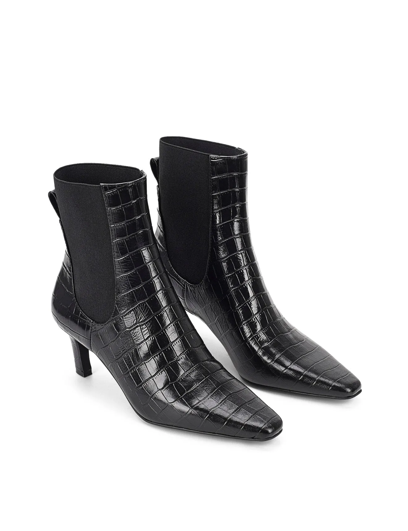 Best Garden Boots Blair Gusset Ankle Boots - Black Croc Leather