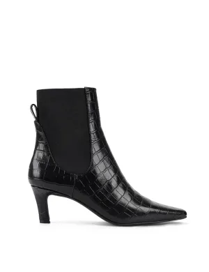 Blair Gusset Ankle Boots - Black Croc Leather Narrow Calf Western Boots