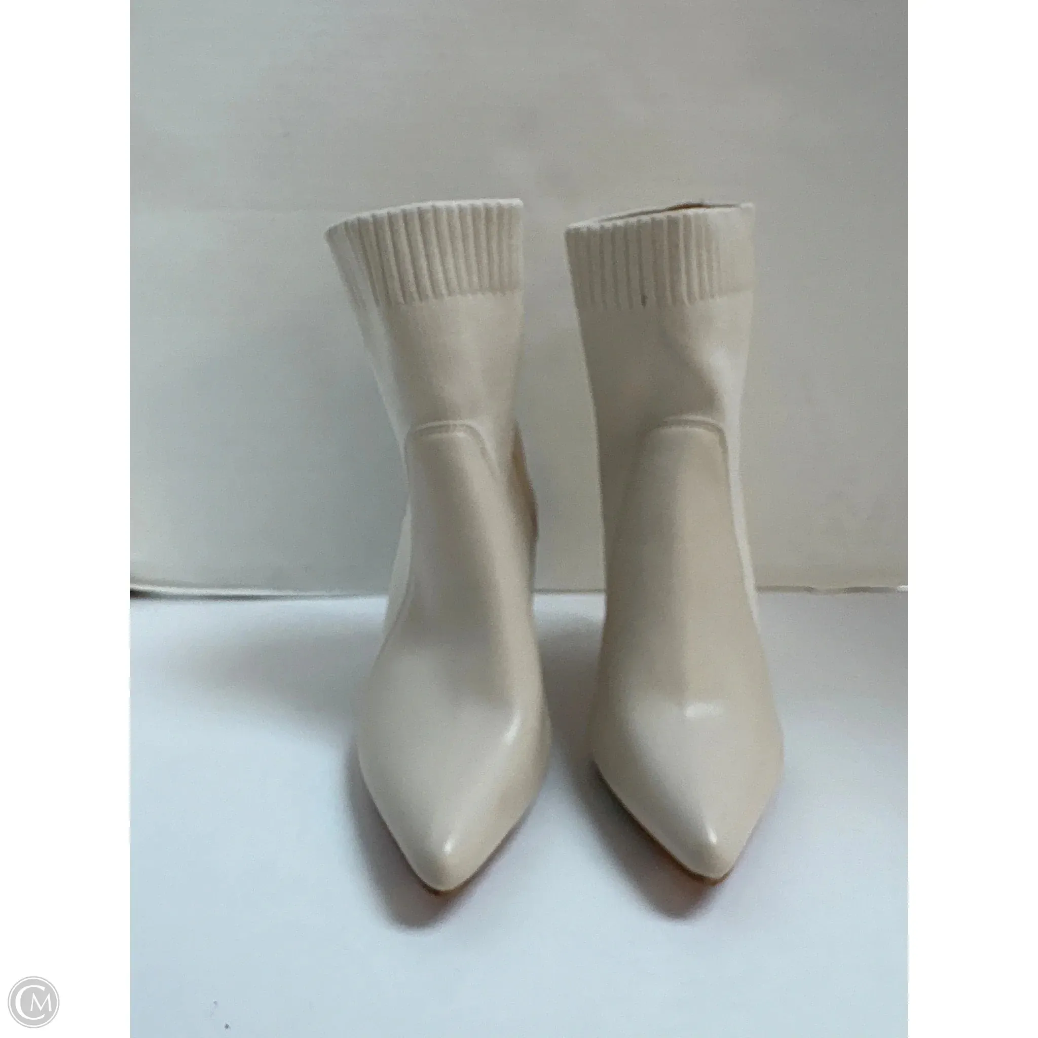Boots Ankle Heels By Clothes Mentor In Cream, Size: 5.5 Leather Moto Boots