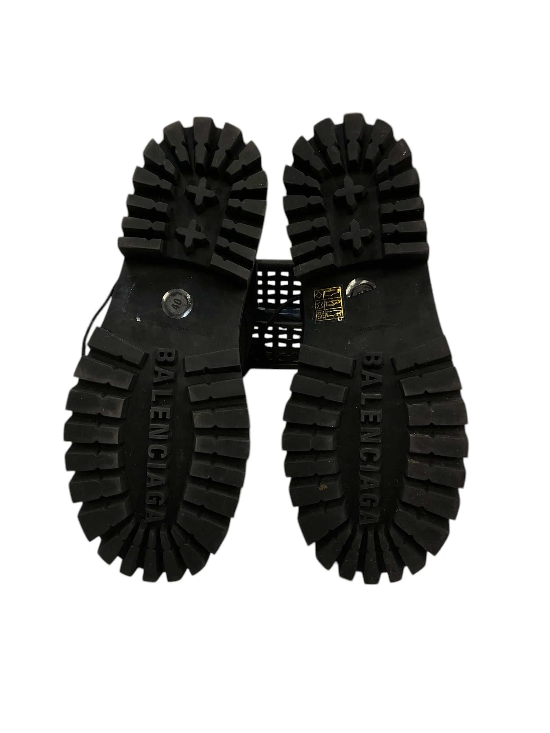 Leather Combat Boots Boots Luxury Designer By Balenciaga In Black, Size: 40