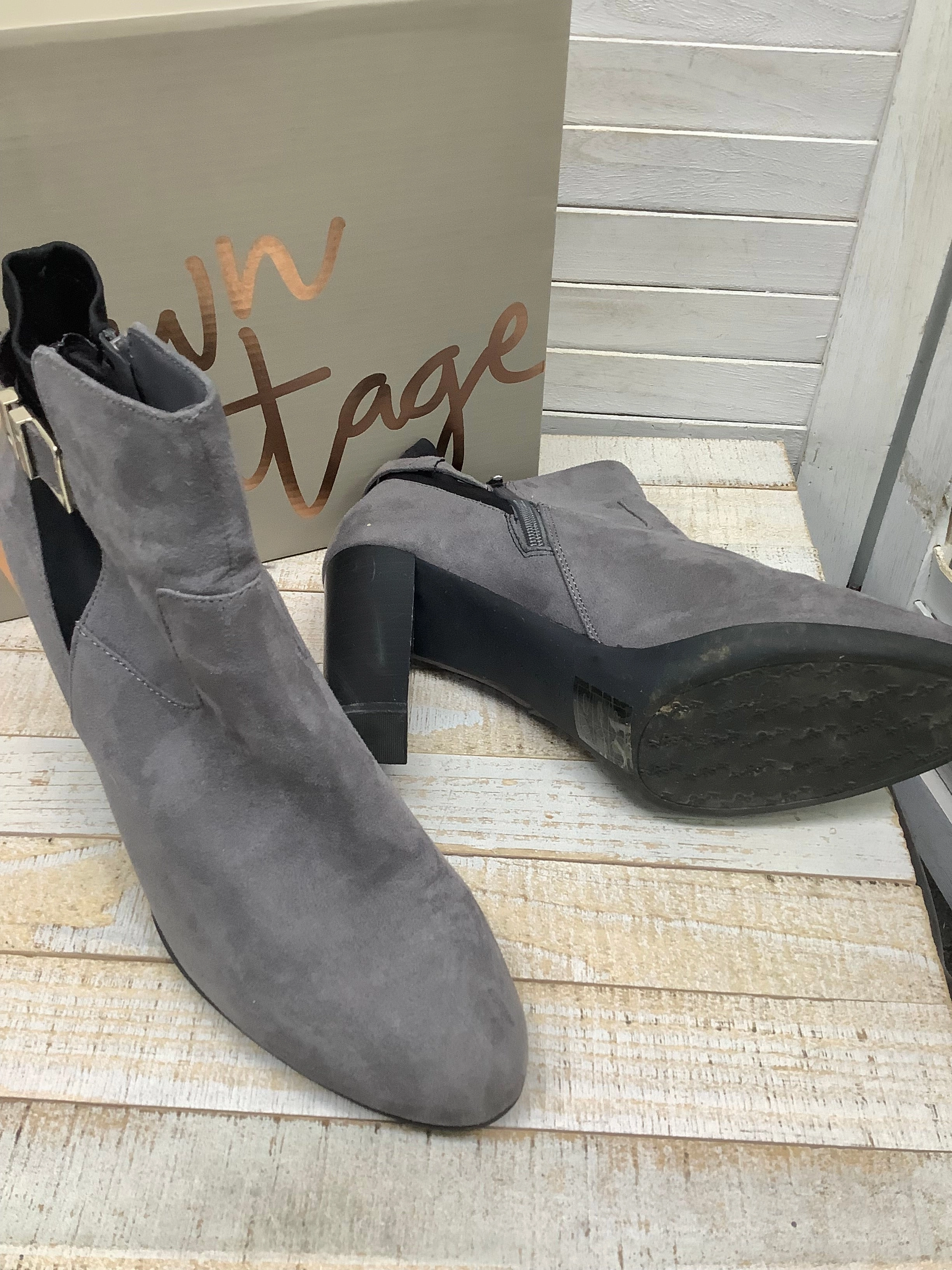 Boots Ankle Heels By Crown Vintage In Grey, Size: 11 Thigh High Boots Wide Calf