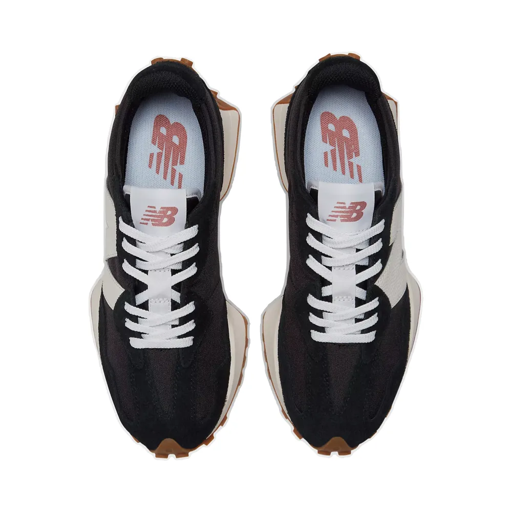 New Balance Classic Grey New Balance Women's 327 Lifestyle Sneaker in Black with White and Mineral Red