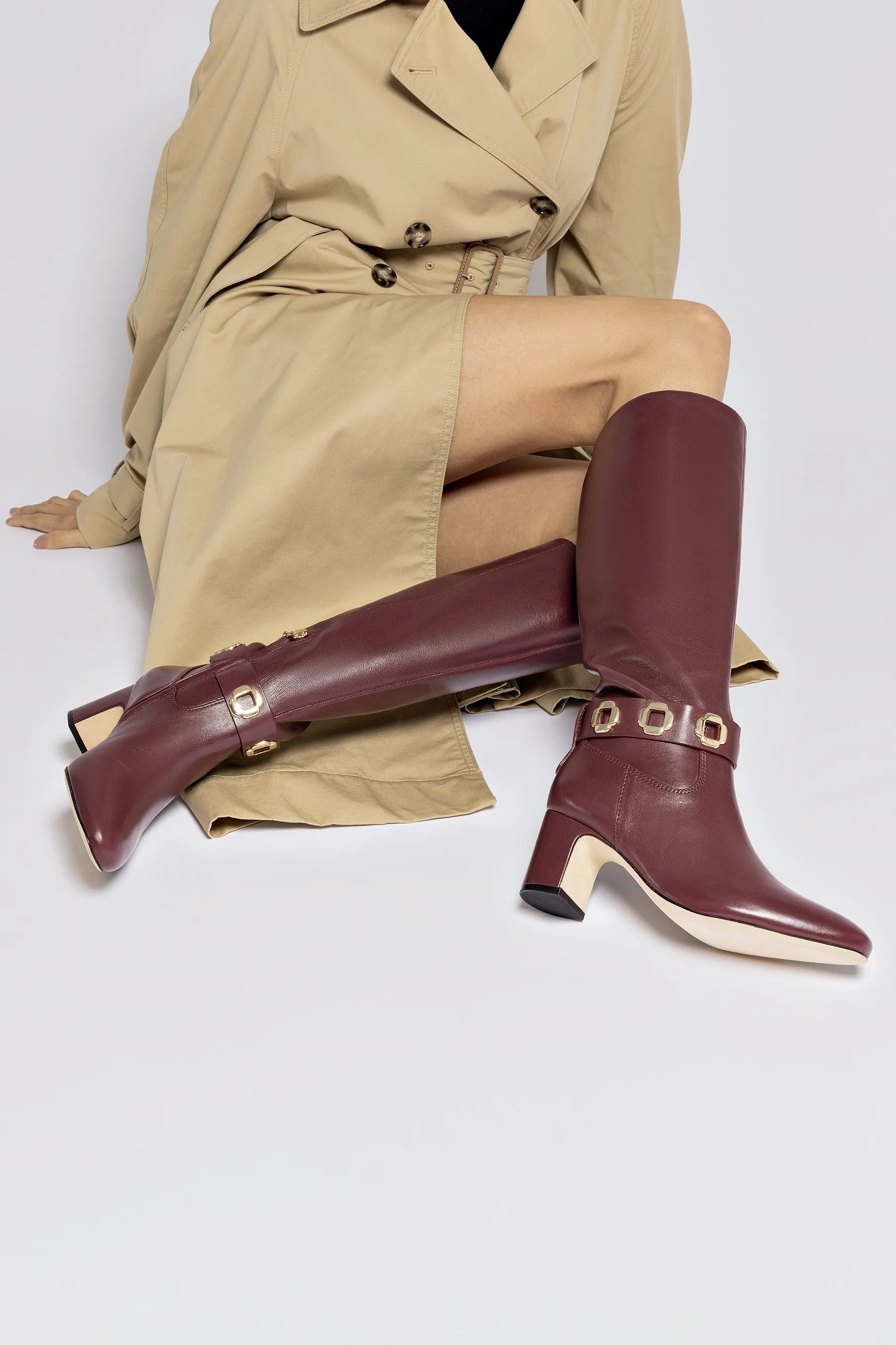 Milan Block Boot In Wine Leather Naturalizer Knee High Boots