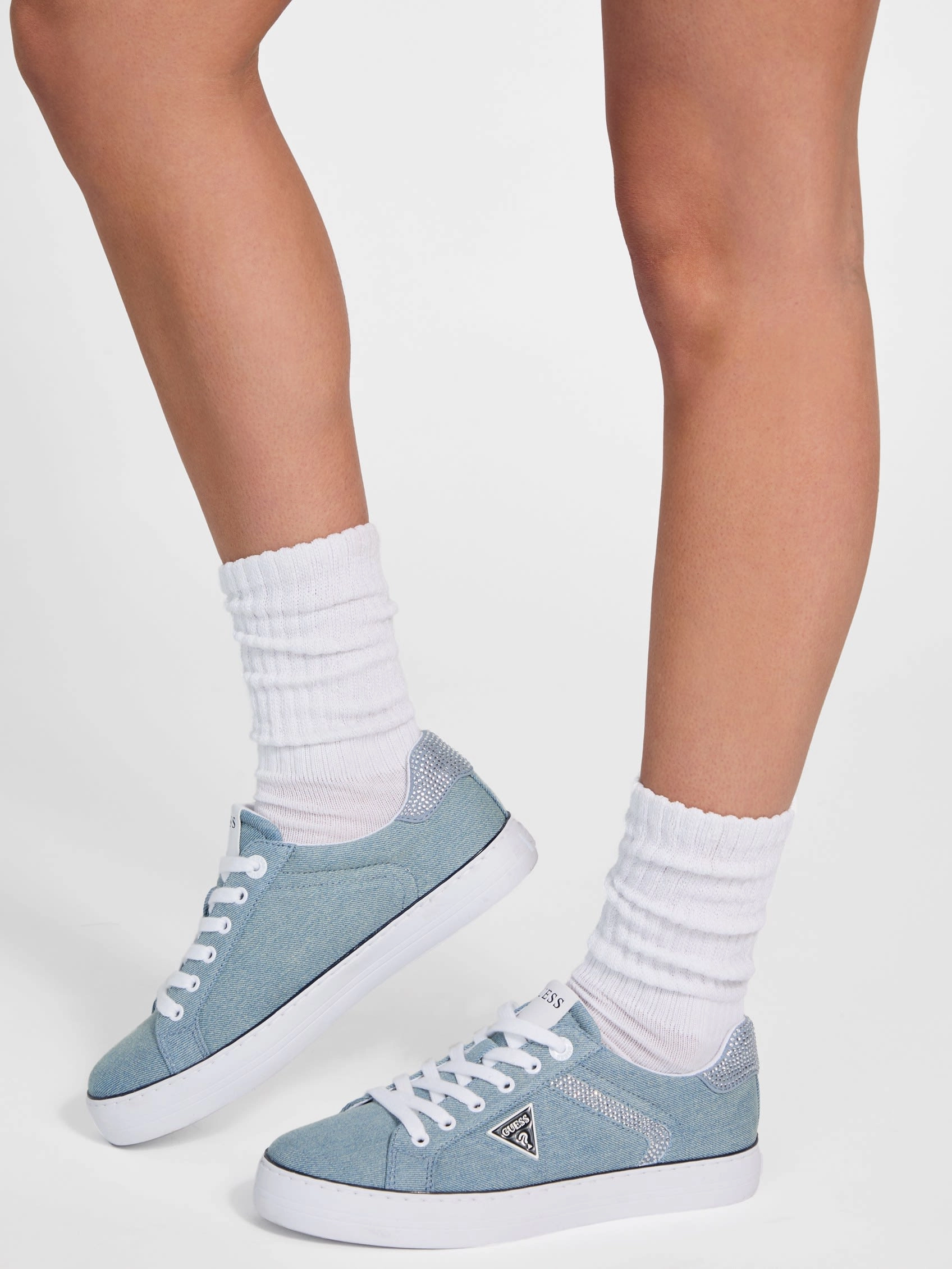 Soft Vii Sneakers Lins Rhinestone Low-Top Denim Sneakers