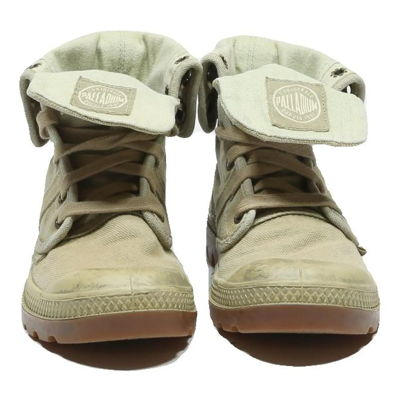 Cowboy Boots Outfits PALLADIUM Womens Fold Down Lace-Up Boots Beige Canvas UK 4 Casual Outdoor