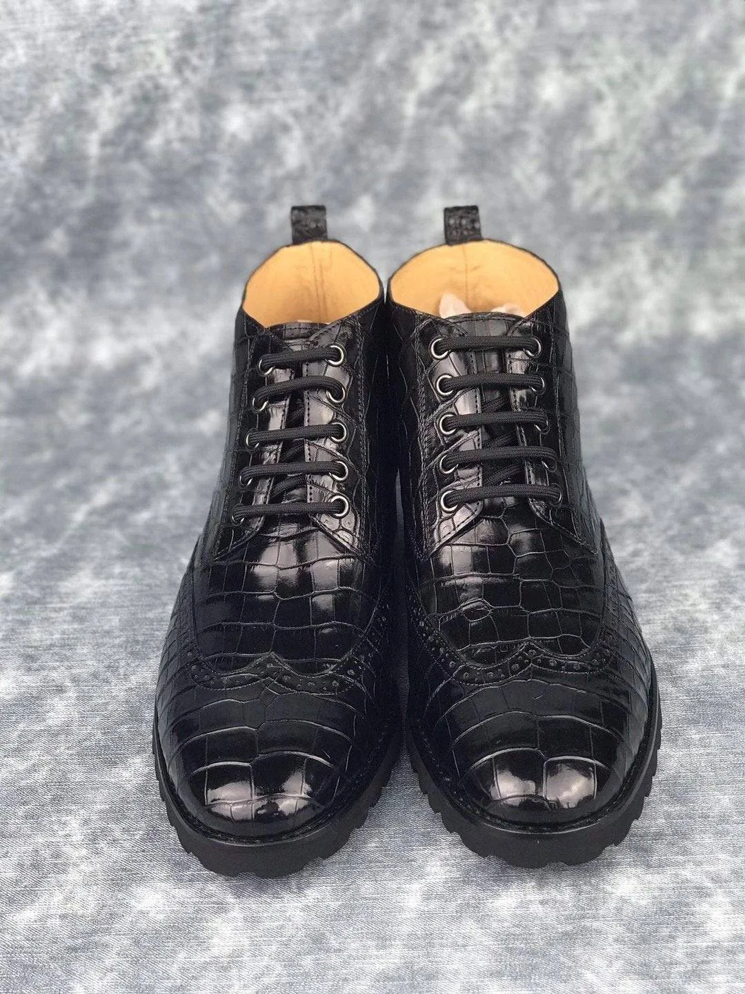 Crocodile Shoes Mens Lace up Boots, Mens Genuine Crocodile Skin Leather Boots,Mens Boots Alfa Cowboy Boots