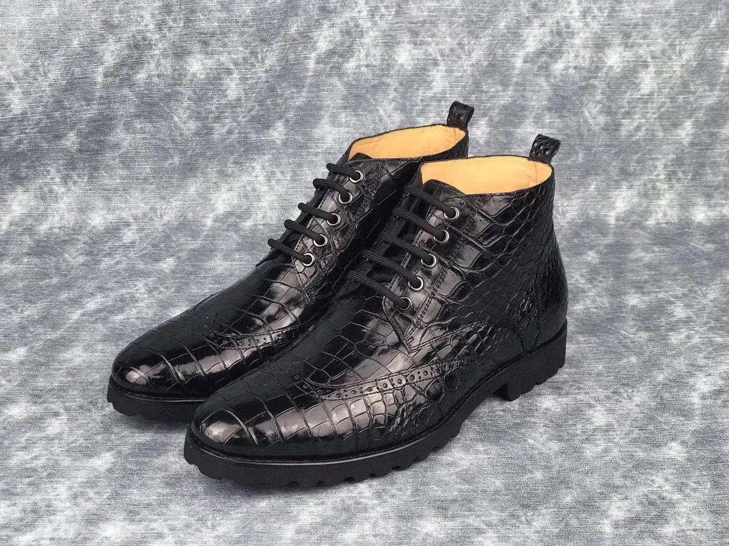 Chelsea Boots Wide Width Crocodile Shoes Mens Lace up Boots, Mens Genuine Crocodile Skin Leather Boots,Mens Boots