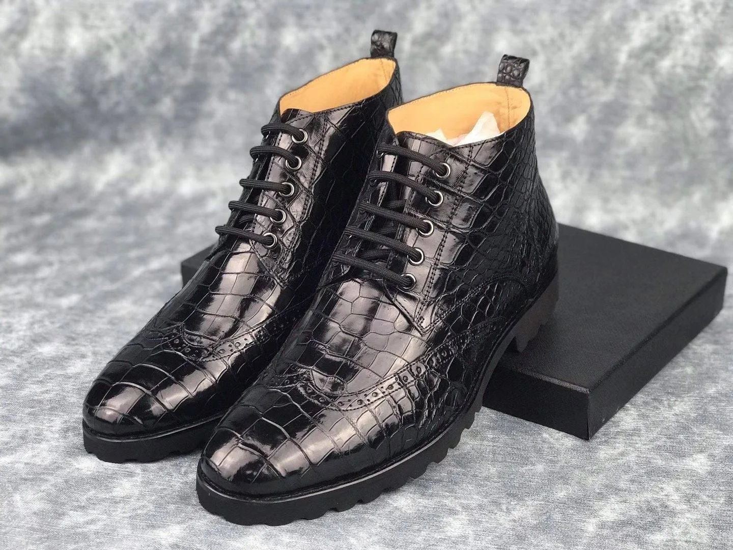 Crocodile Shoes Mens Lace up Boots, Mens Genuine Crocodile Skin Leather Boots,Mens Boots Circus Ny Boots