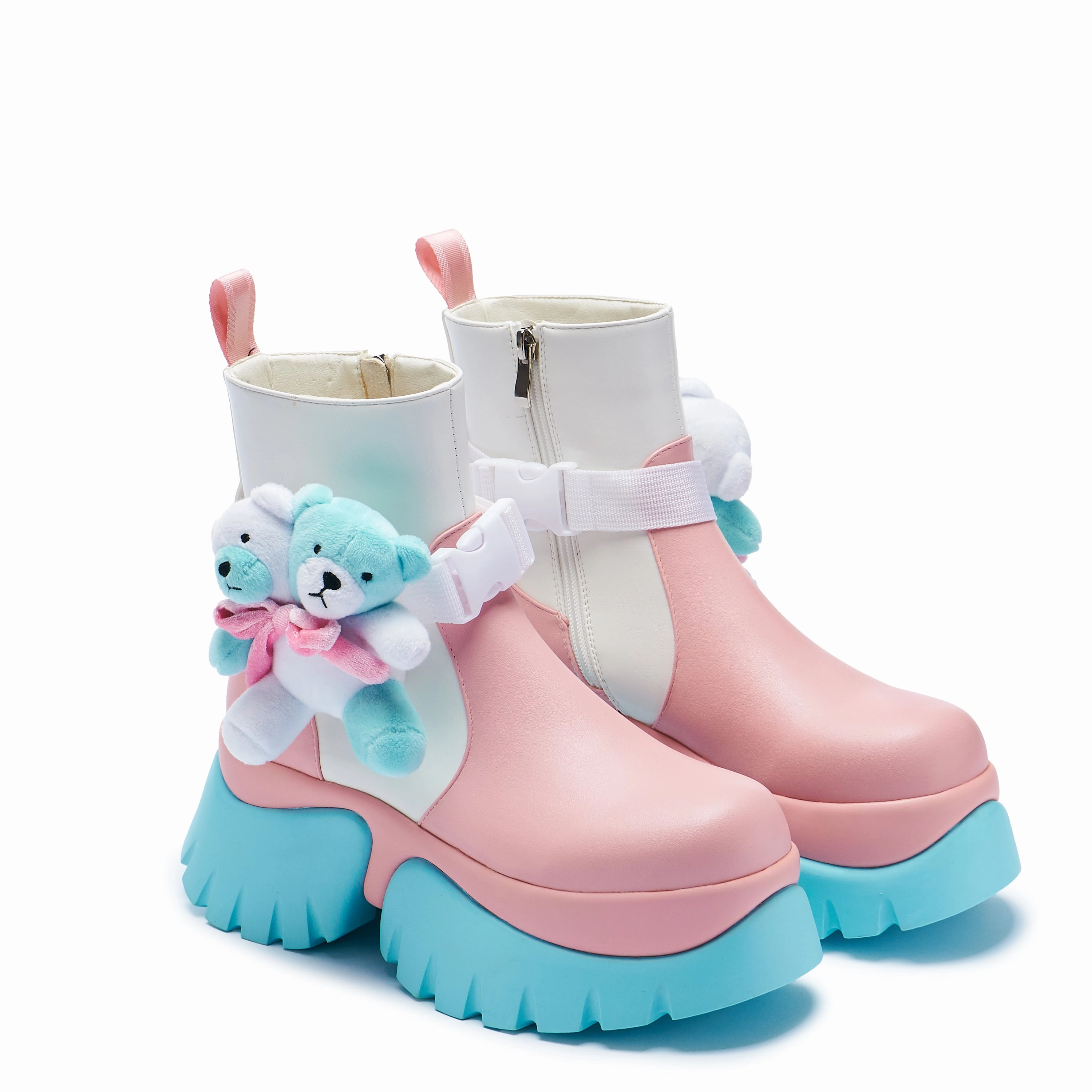Teddy Bear Pastel Platform Boots Rough Out Cowboy Boots