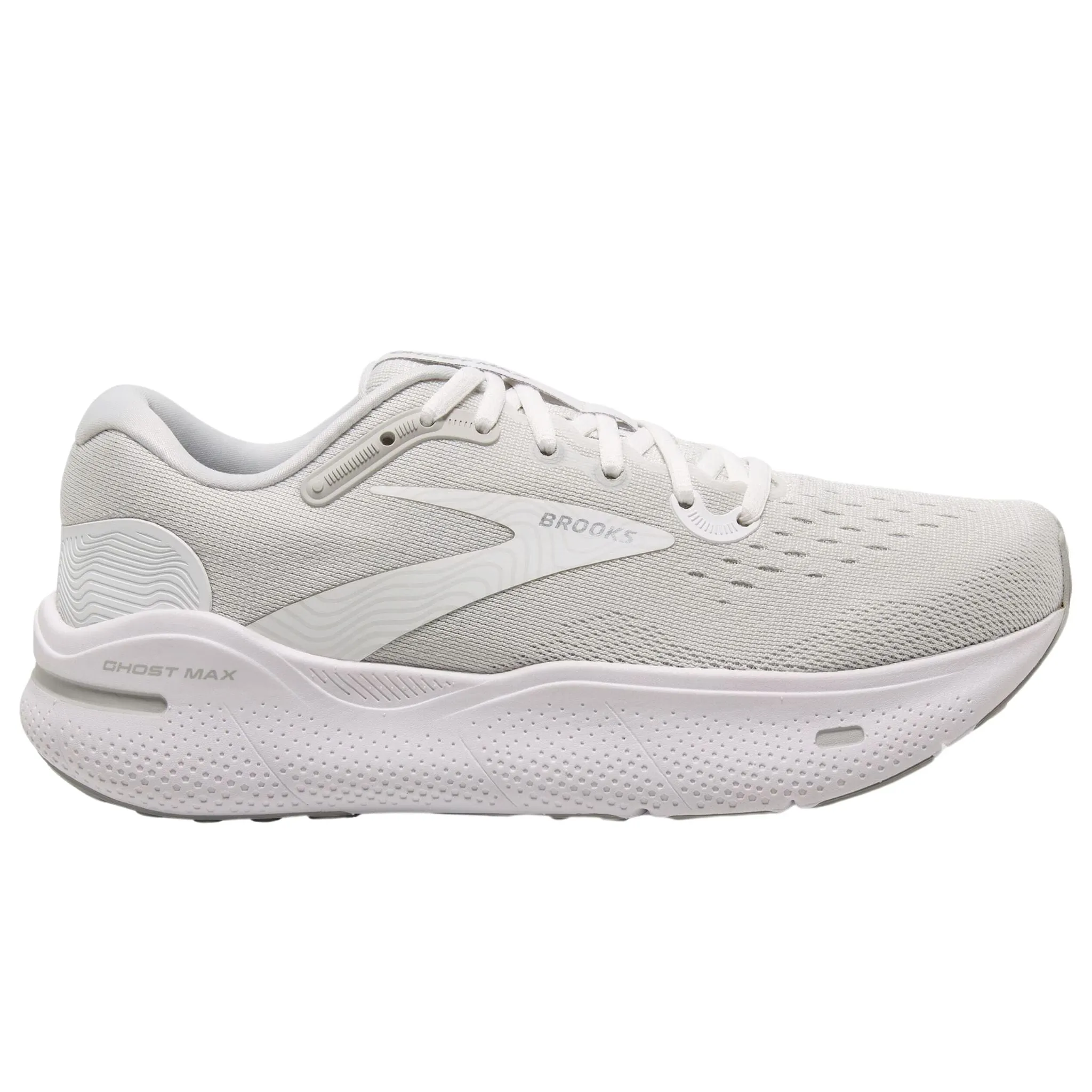Brooks Men's 110406 124 Ghost Max White Oyster Metallic Silver Cushion Running Shoes 8053 5 Eye Casual Shoe