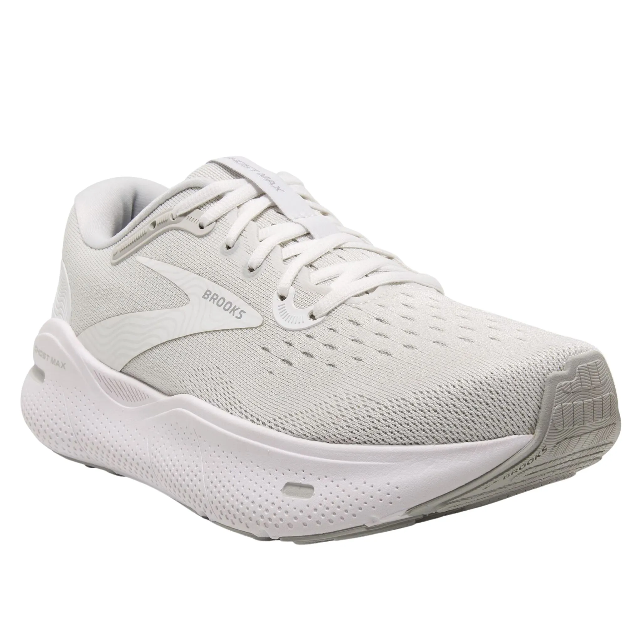 Brooks Men's 110406 124 Ghost Max White Oyster Metallic Silver Cushion Running Shoes Casual Jeans Shoes