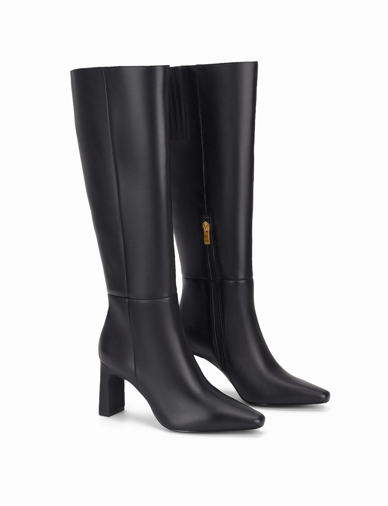 Cacey Long Boots - Black Leather Dress Zip Up Boots